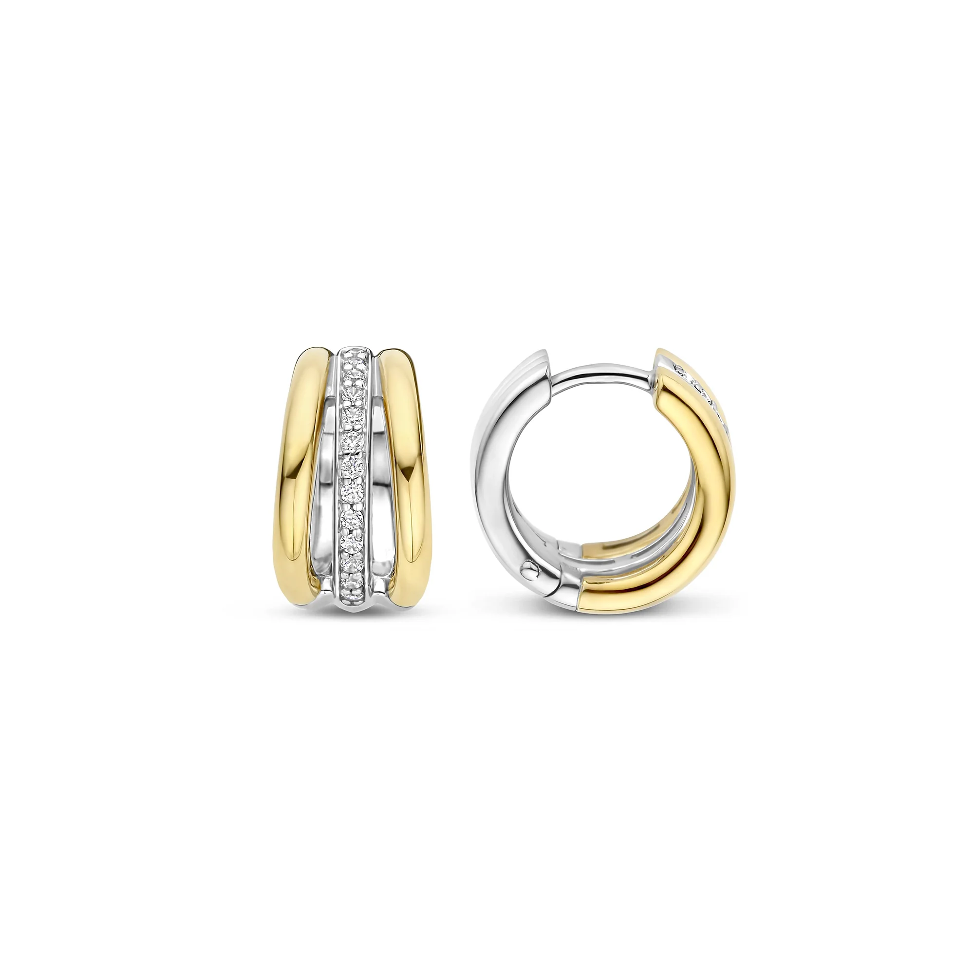 Ti Sento Yellow Gold Plated Cubic Zirconia Triple Hoop Earrings 78010ZY - Image 2
