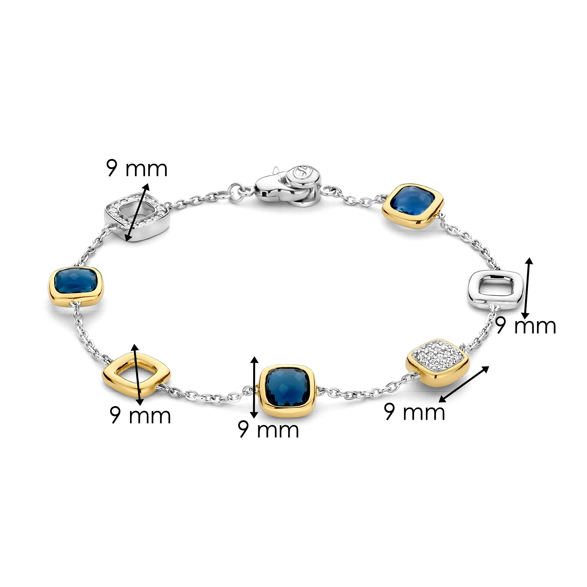 Ti Sento Yellow Gold Plated Dark Blue Crystal and Cubic Zirconia Square Bracelet 23080DB - Image 4