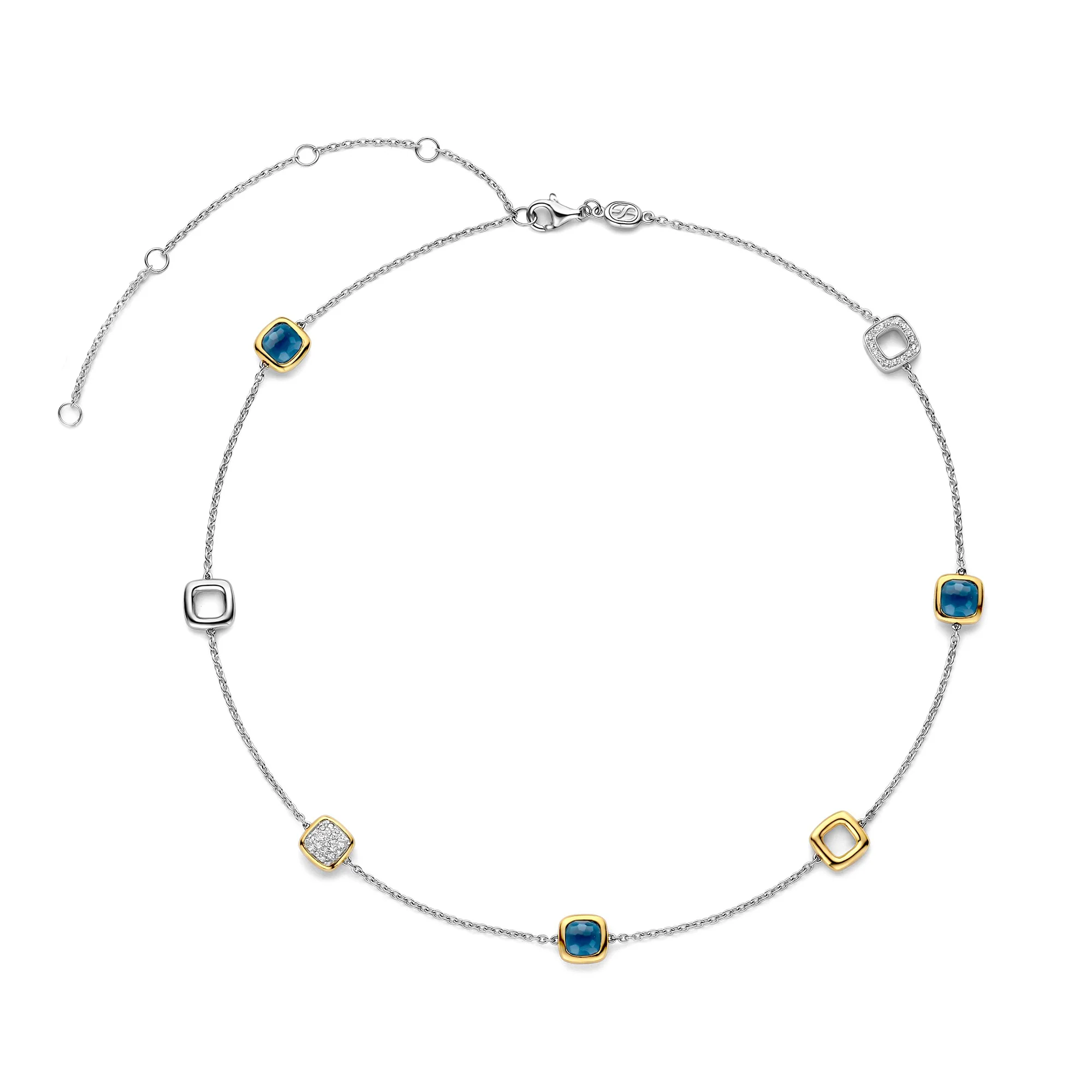 Ti Sento Yellow Gold Plated Dark Blue Crystal and Cubic Zirconia Square Necklace 34079DB - Image 2