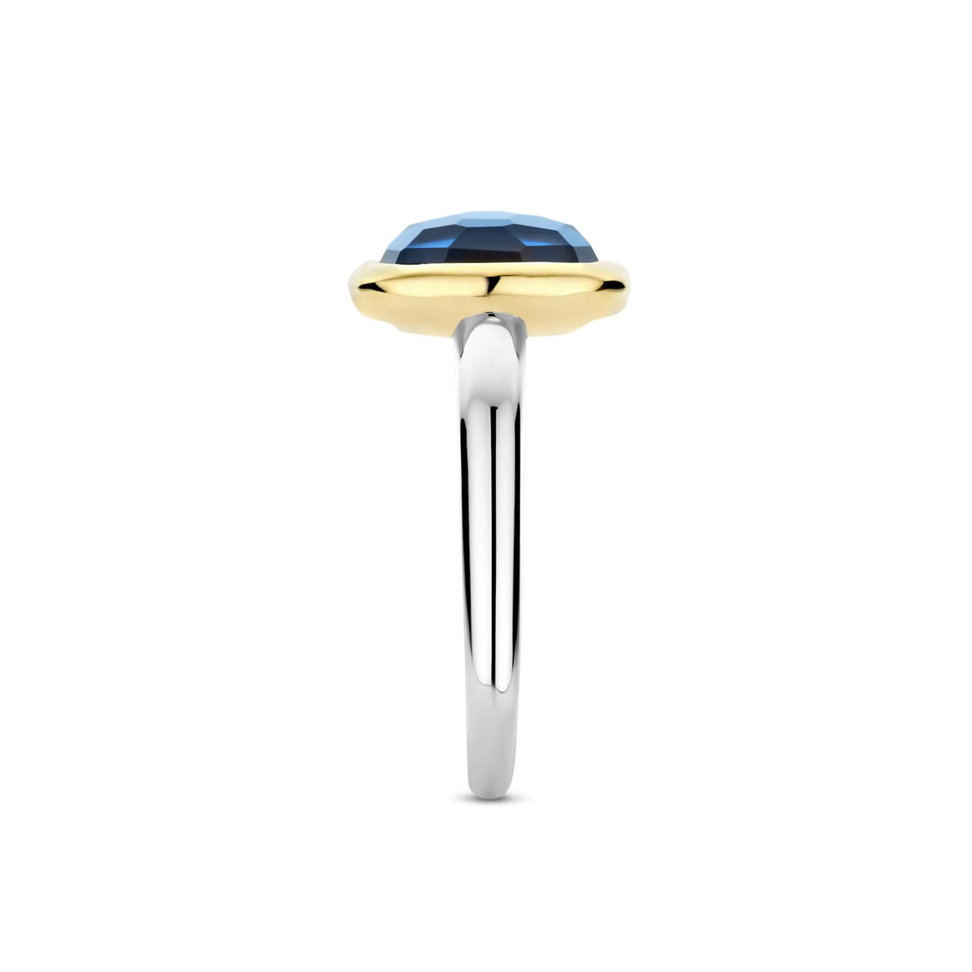 Ti Sento Yellow Gold Plated Dark Blue Crystal Cushion Solitaire Ring 12351DB (56) - Image 2