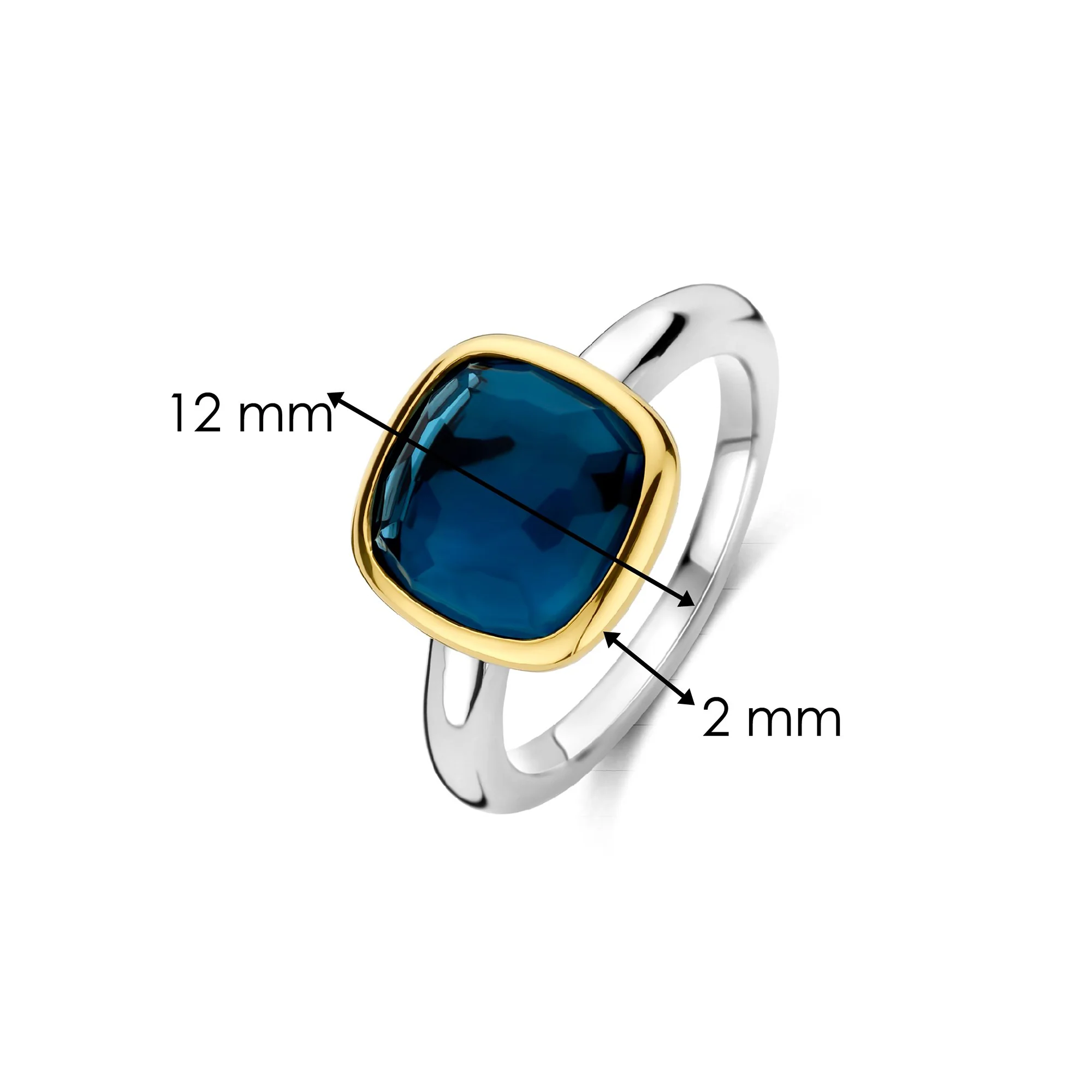 Ti Sento Yellow Gold Plated Dark Blue Crystal Cushion Solitaire Ring 12351DB (56) - Image 4