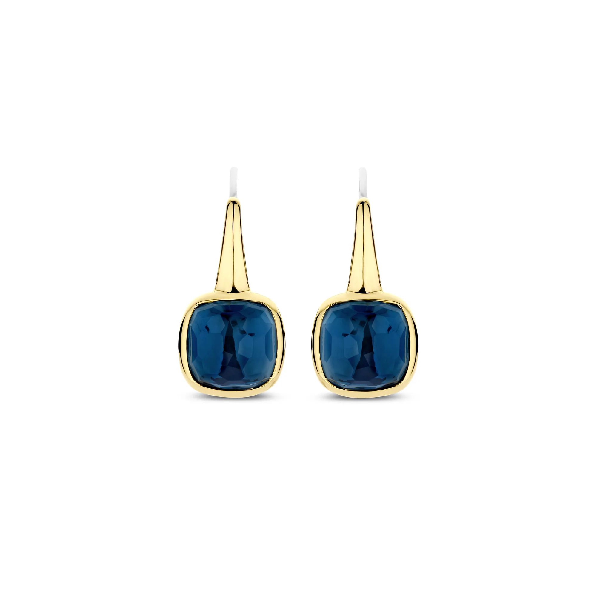 Ti Sento Yellow Gold Plated Dark Blue Crystal Drop Earrings 7989DB