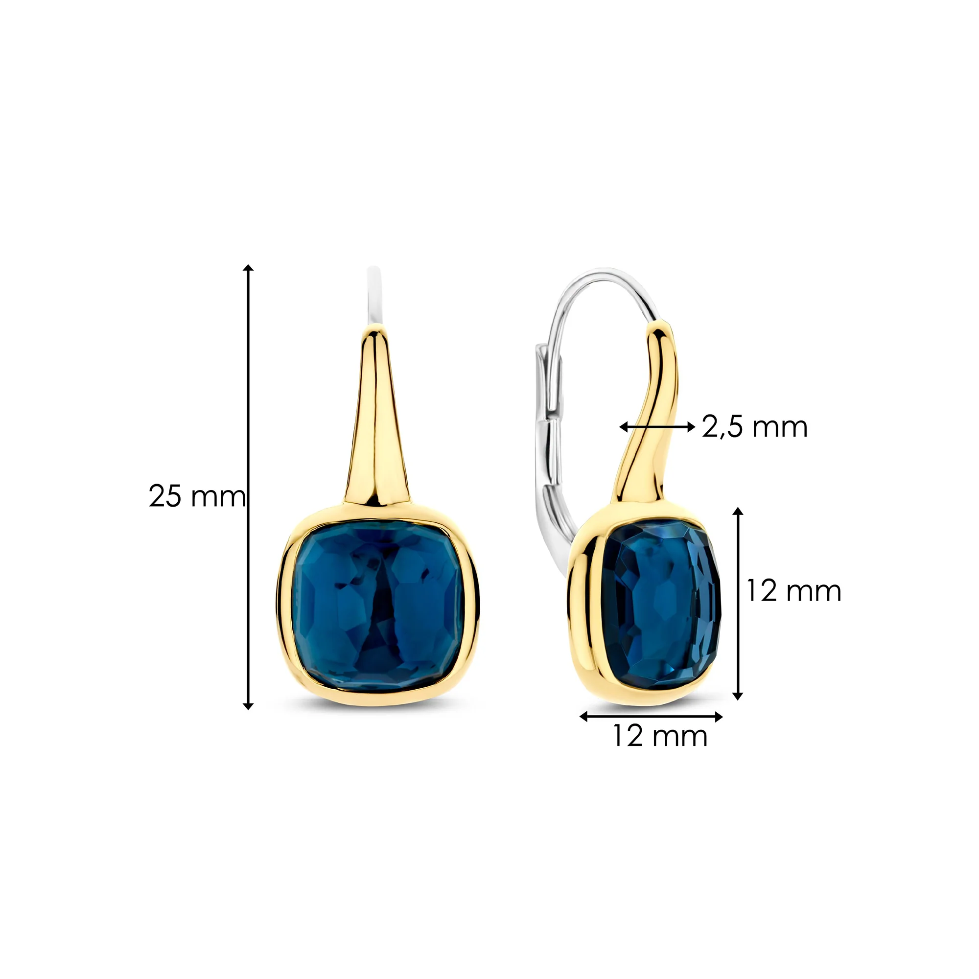 Ti Sento Yellow Gold Plated Dark Blue Crystal Drop Earrings 7989DB - Image 4
