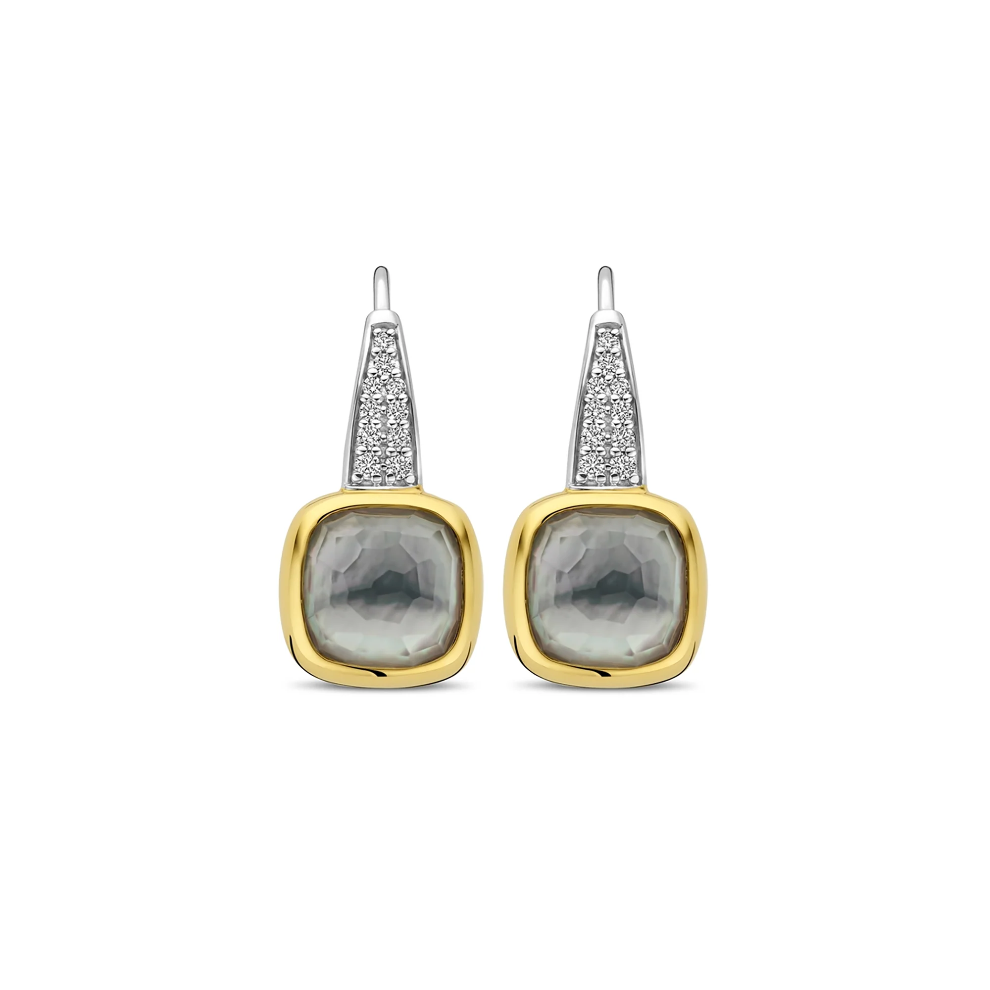 Ti Sento Yellow Gold Plated Grey Crystal and Cubic Zirconia Drop Earrings 7969BL - Image 2