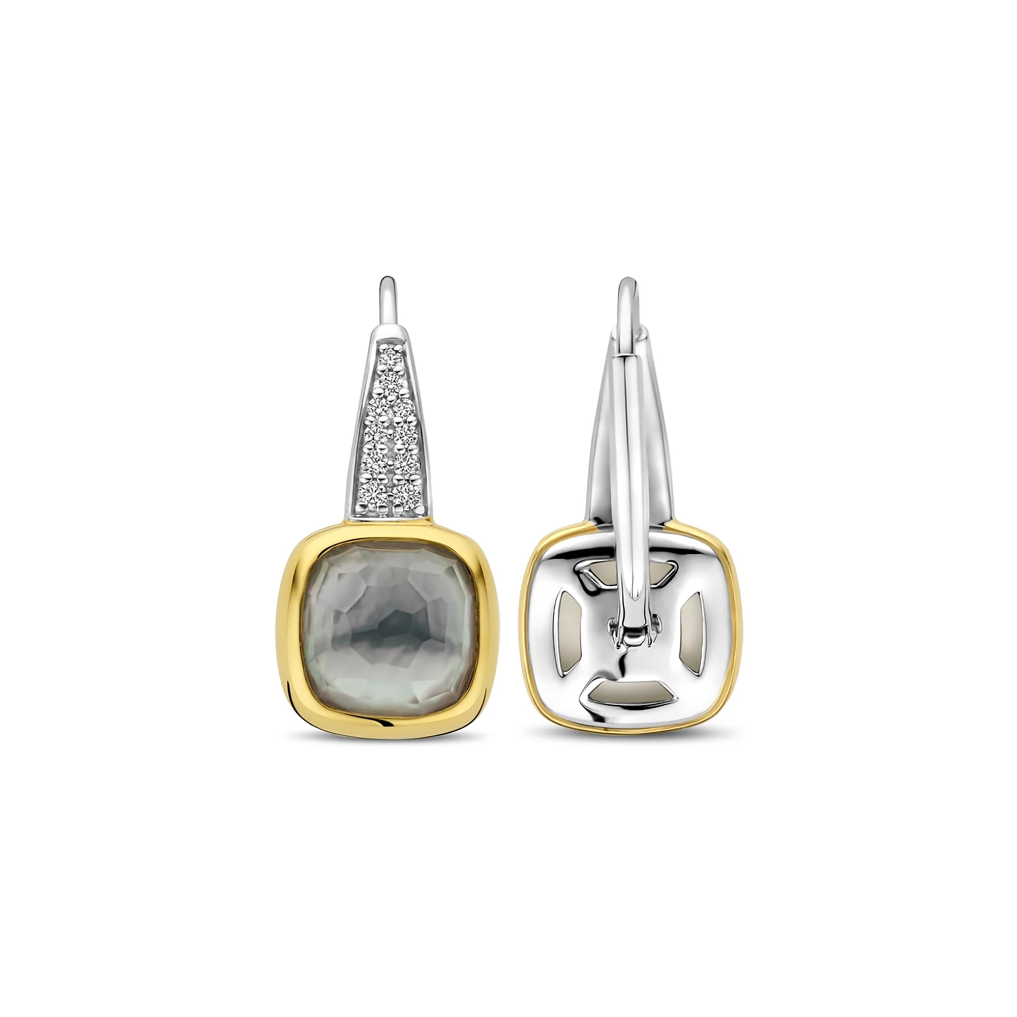Ti Sento Yellow Gold Plated Grey Crystal and Cubic Zirconia Drop Earrings 7969BL - Image 3