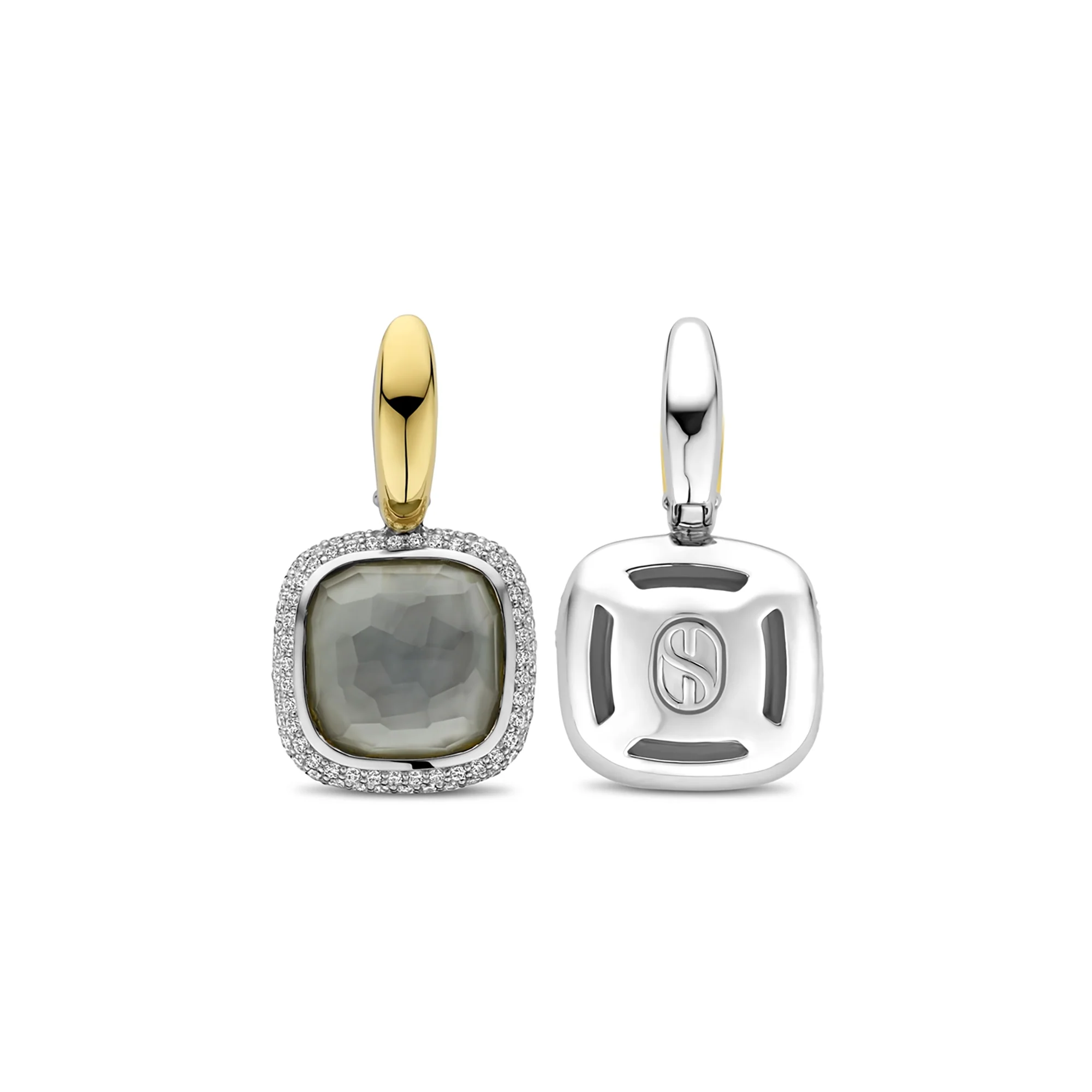 Ti Sento Yellow Gold Plated Grey Crystal and Cubic Zirconia Drop Hoop Earrings 7968BL - Image 3