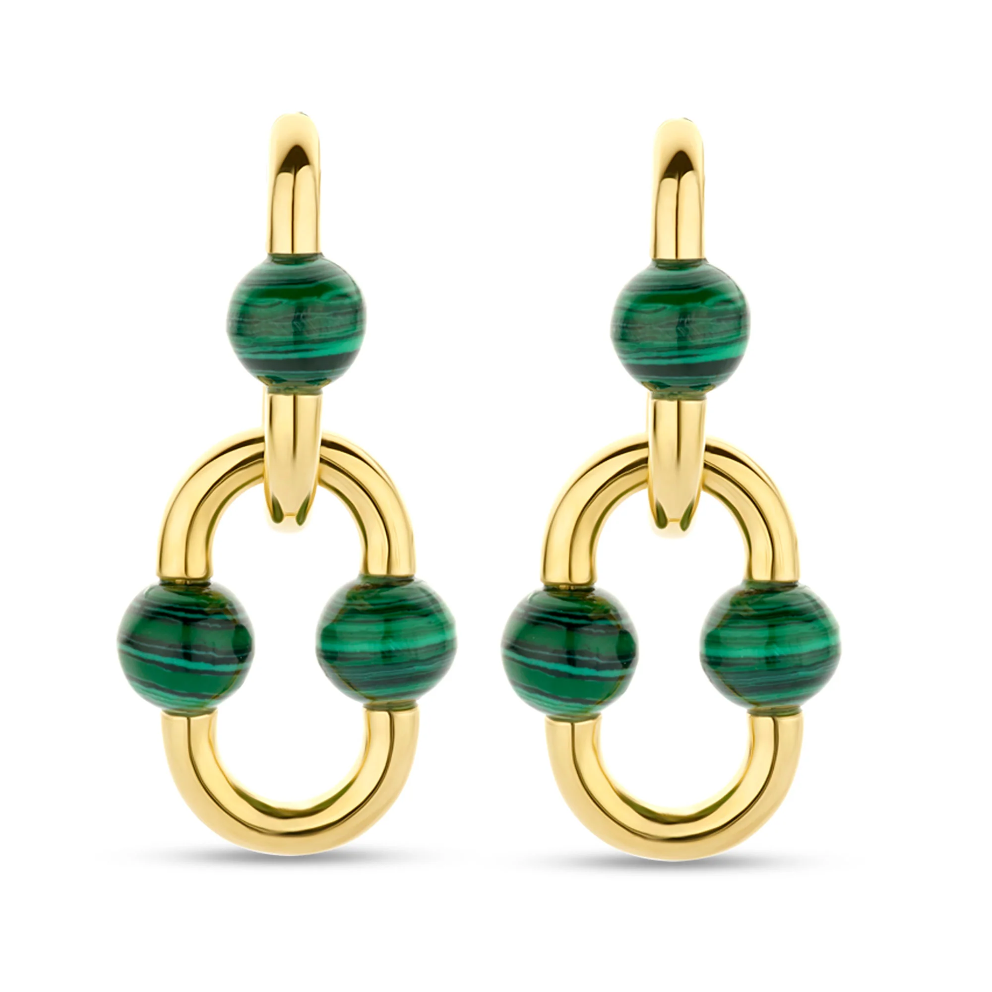 Ti Sento Yellow Gold Plated Malachite Green Oval Link Drop Earrings 7915MA - Image 2