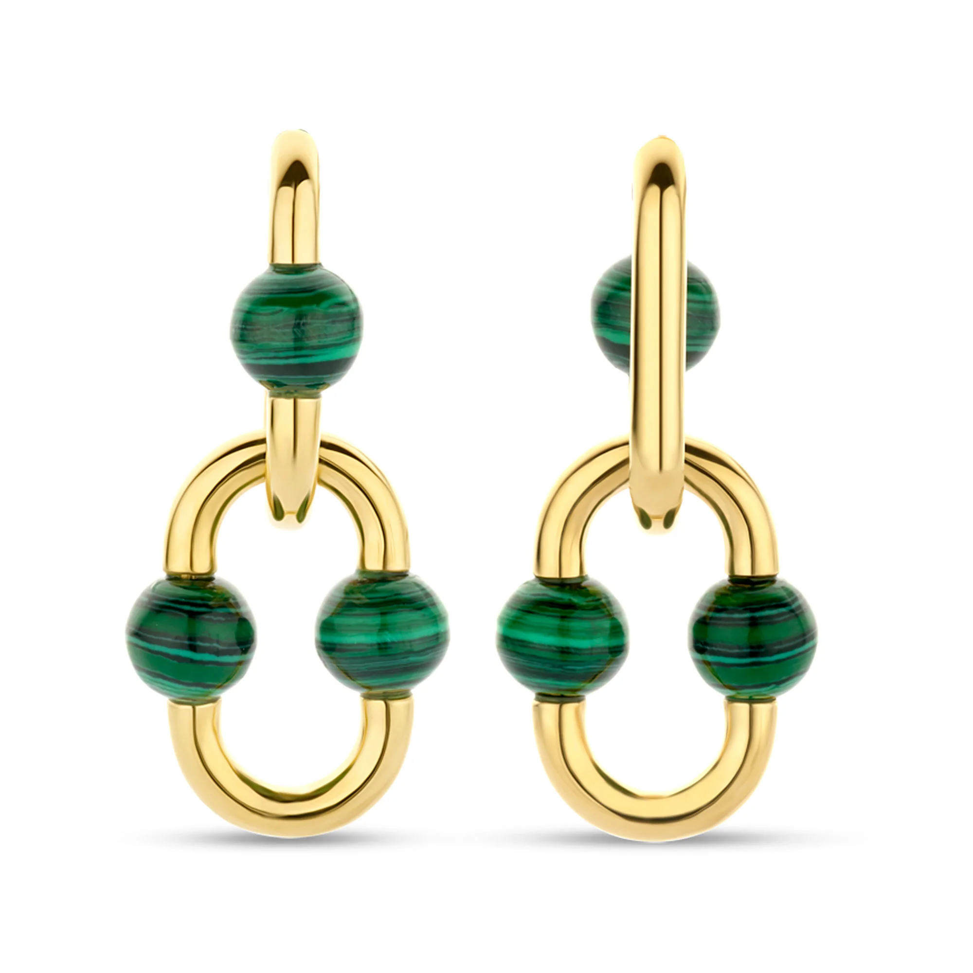 Ti Sento Yellow Gold Plated Malachite Green Oval Link Drop Earrings 7915MA - Image 3