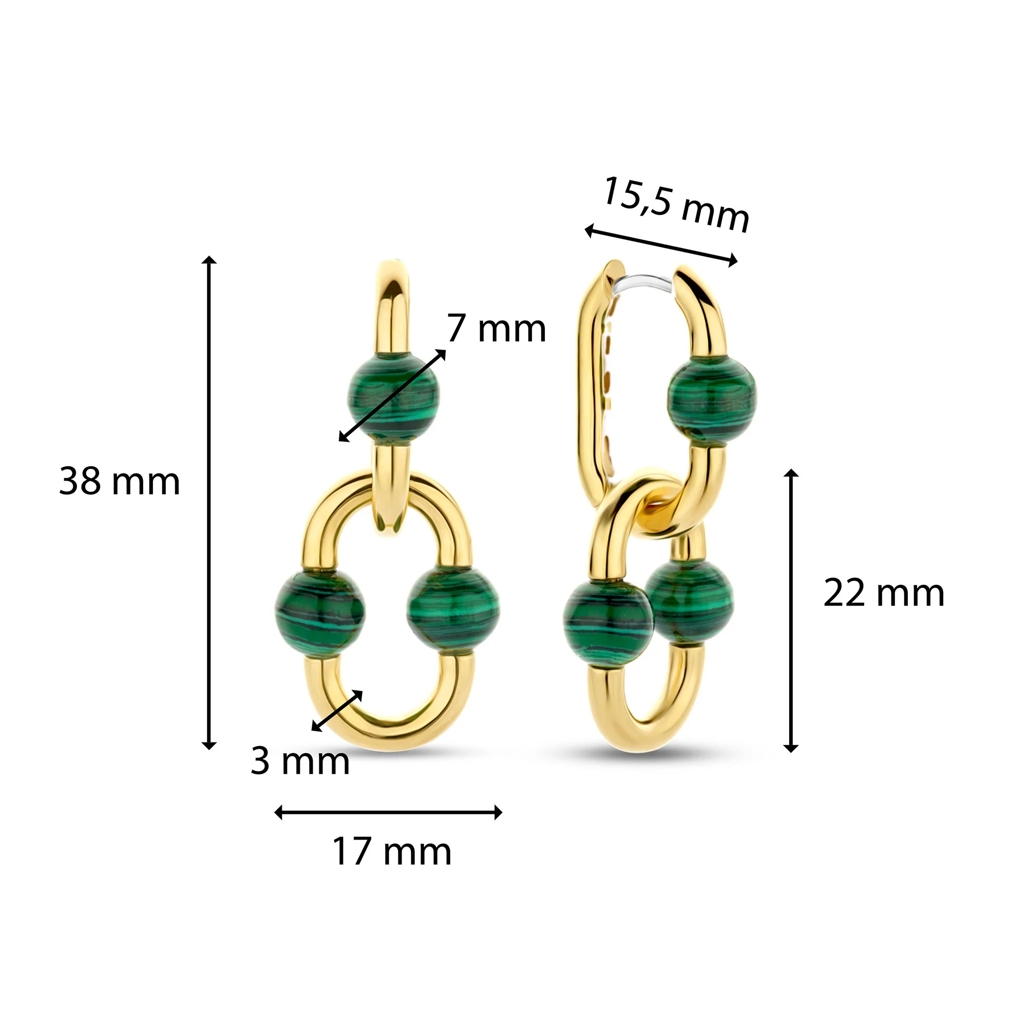 Ti Sento Yellow Gold Plated Malachite Green Oval Link Drop Earrings 7915MA - Image 4