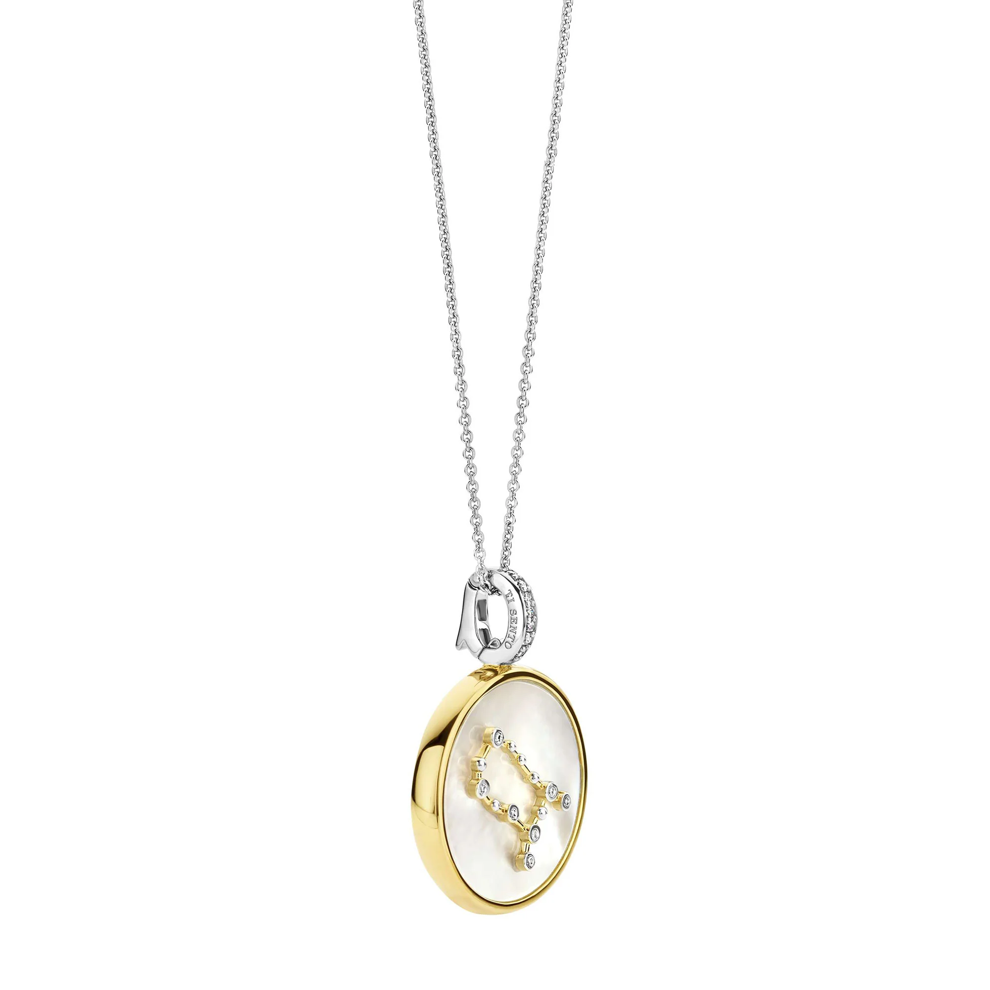 Ti Sento Yellow Gold Plated Mother of Pearl Cubic Zirconia Zodiac Gemini Pendant - Image 3