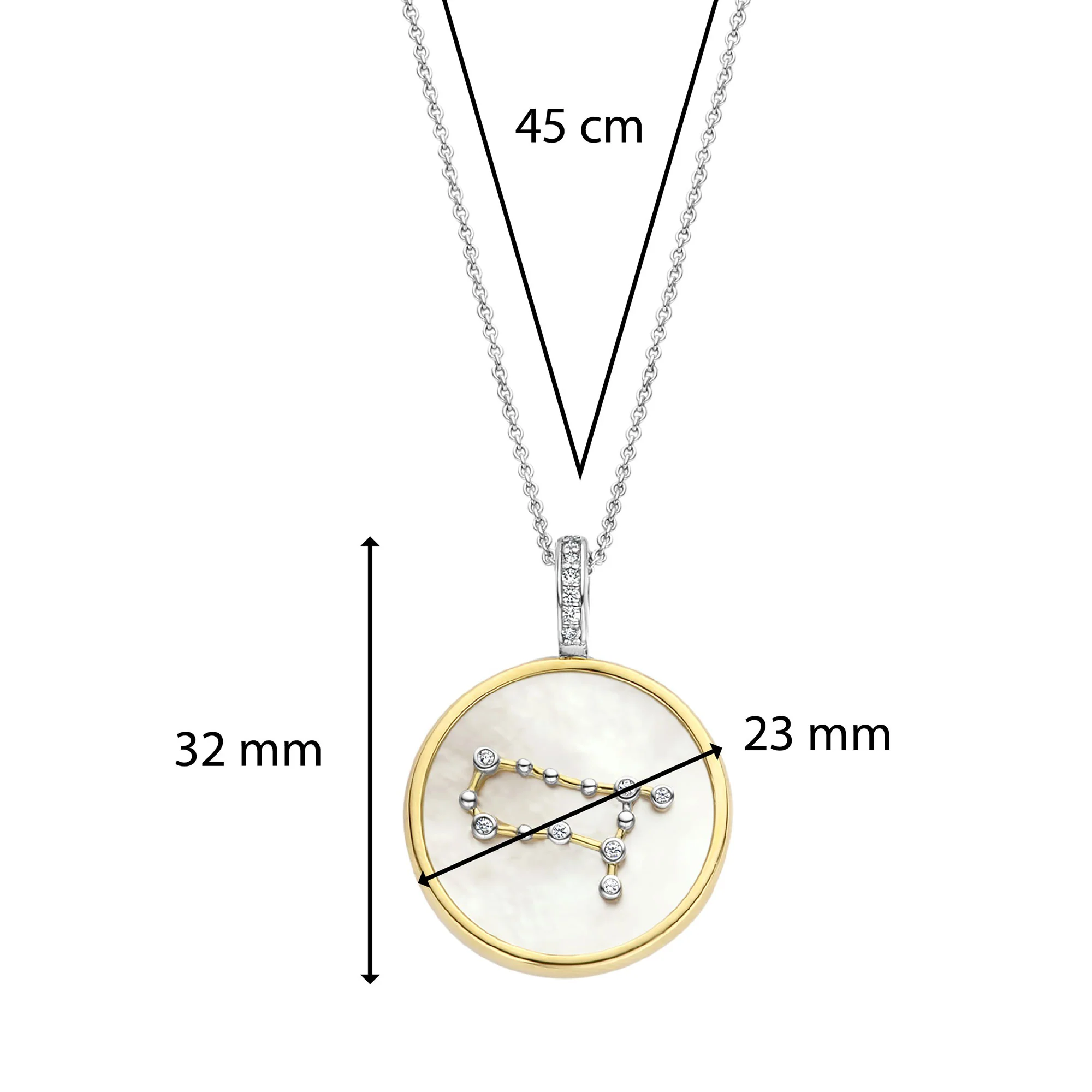 Ti Sento Yellow Gold Plated Mother of Pearl Cubic Zirconia Zodiac Gemini Pendant - Image 4