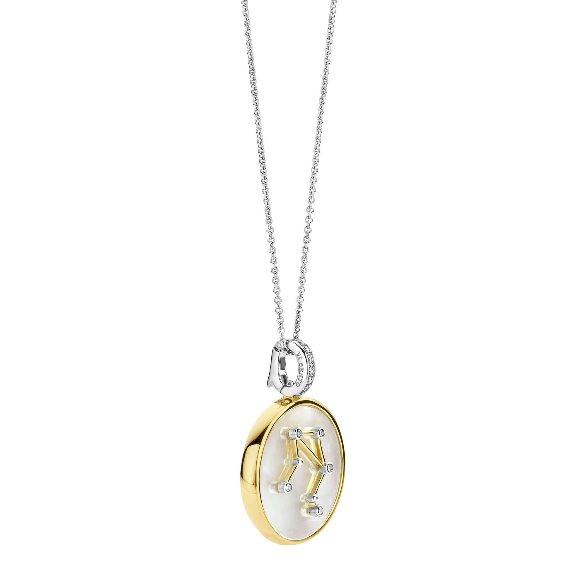 Ti Sento Yellow Gold Plated Mother of Pearl Cubic Zirconia Zodiac Libra Pendant 6826LI - Image 3