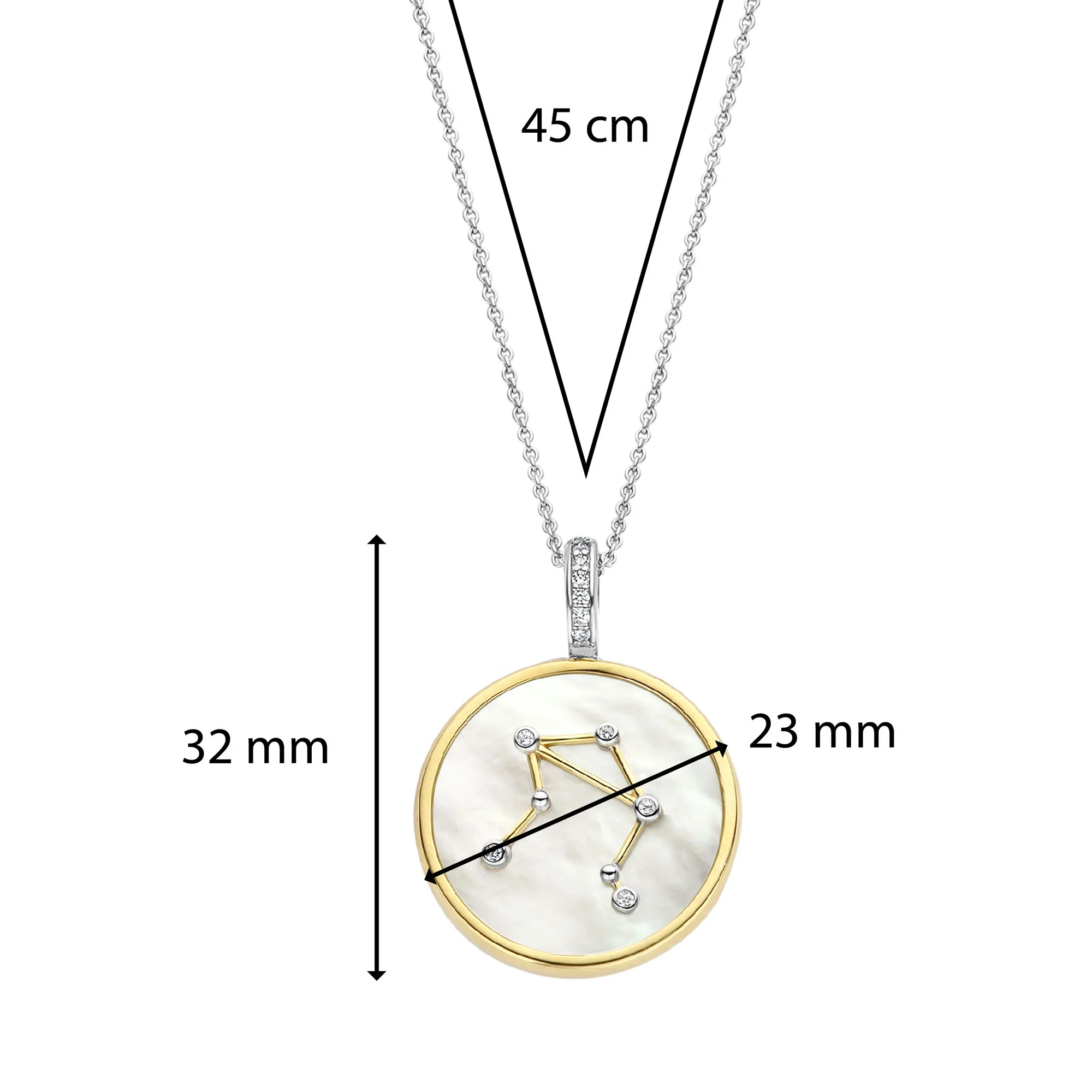 Ti Sento Yellow Gold Plated Mother of Pearl Cubic Zirconia Zodiac Libra Pendant 6826LI - Image 4