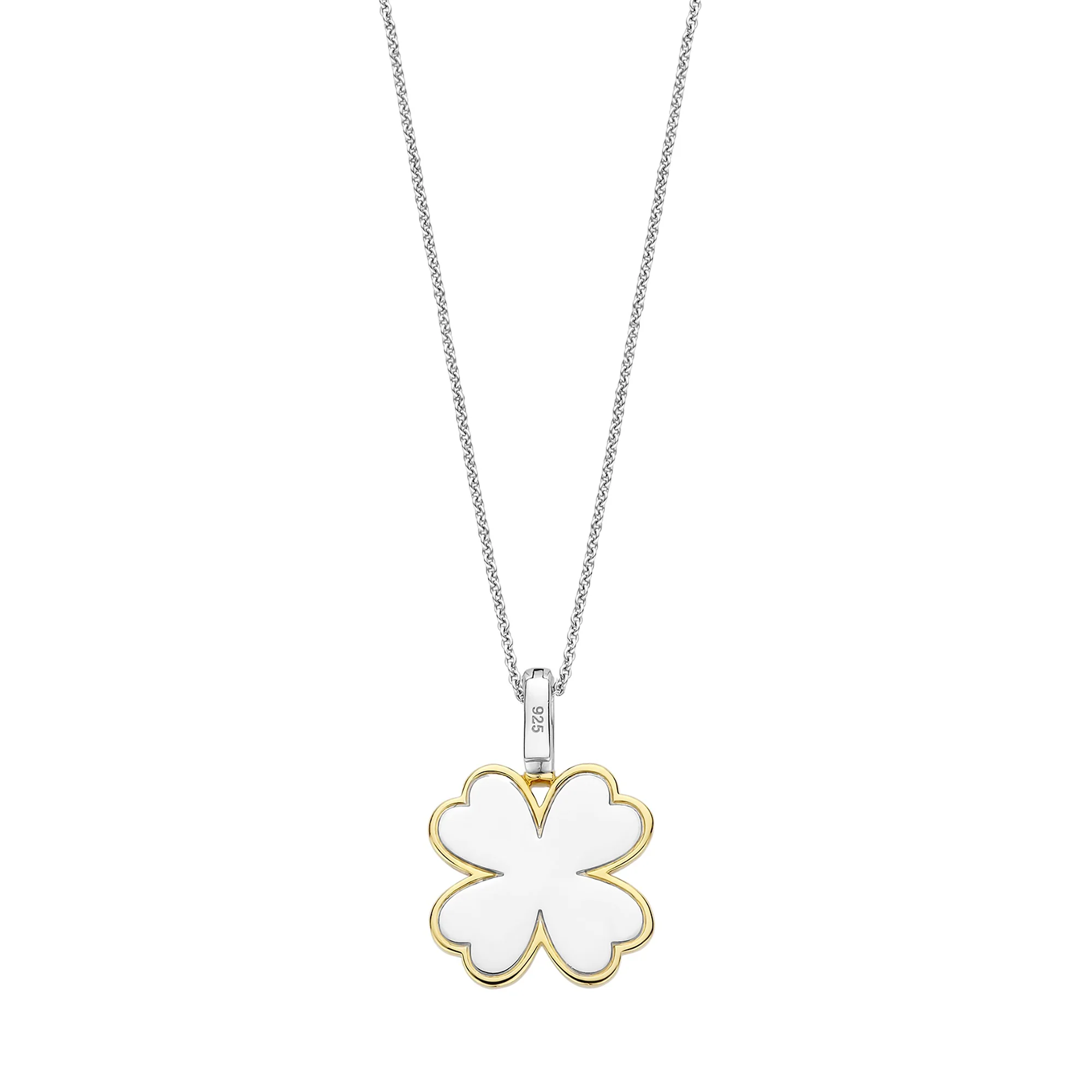 Ti Sento Yellow Gold Plated Mother of Pearl White and Cubic Zirconia Clover Pendant 6821MW - Image 3