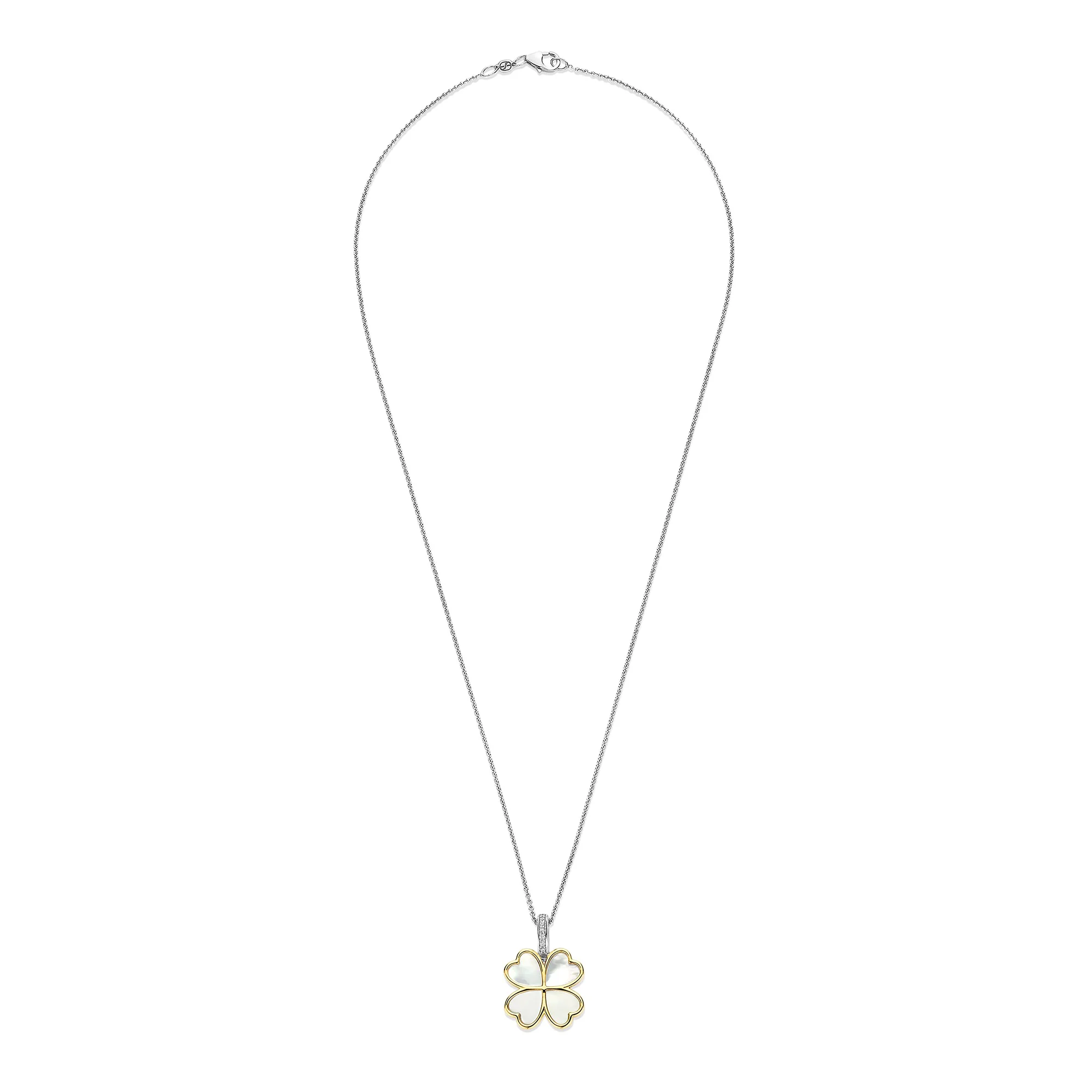 Ti Sento Yellow Gold Plated Mother of Pearl White and Cubic Zirconia Clover Pendant 6821MW - Image 4