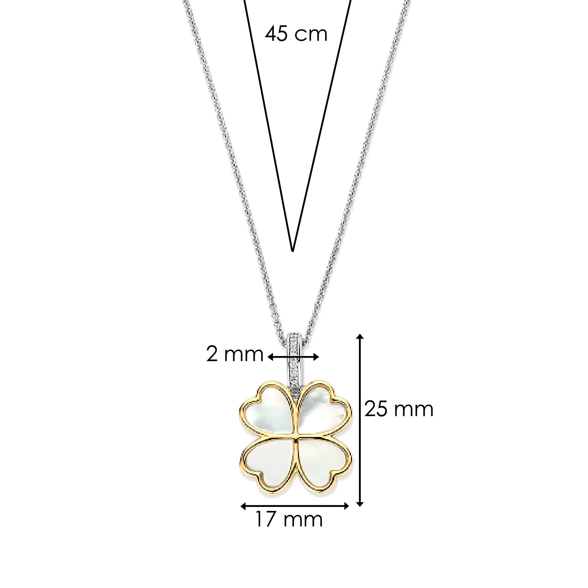 Ti Sento Yellow Gold Plated Mother of Pearl White and Cubic Zirconia Clover Pendant 6821MW - Image 6
