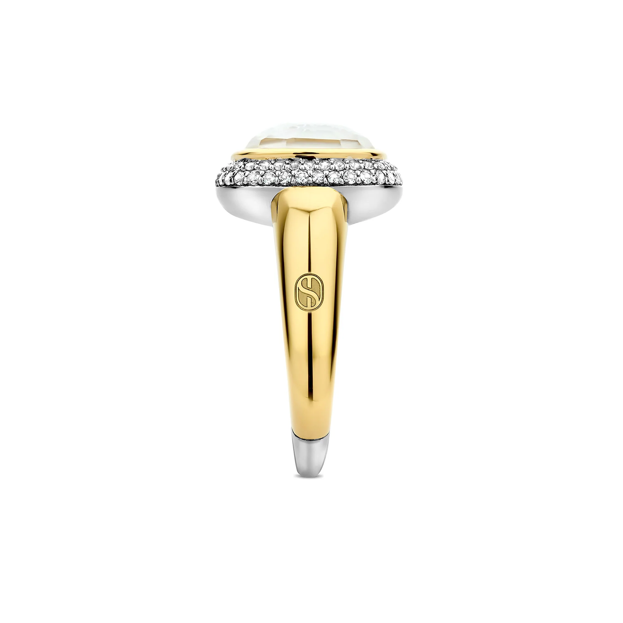 Ti Sento Yellow Gold Plated Mother of Pearl White and Cubic Zirconia Cluster Ring 12330MW (56) - Image 2