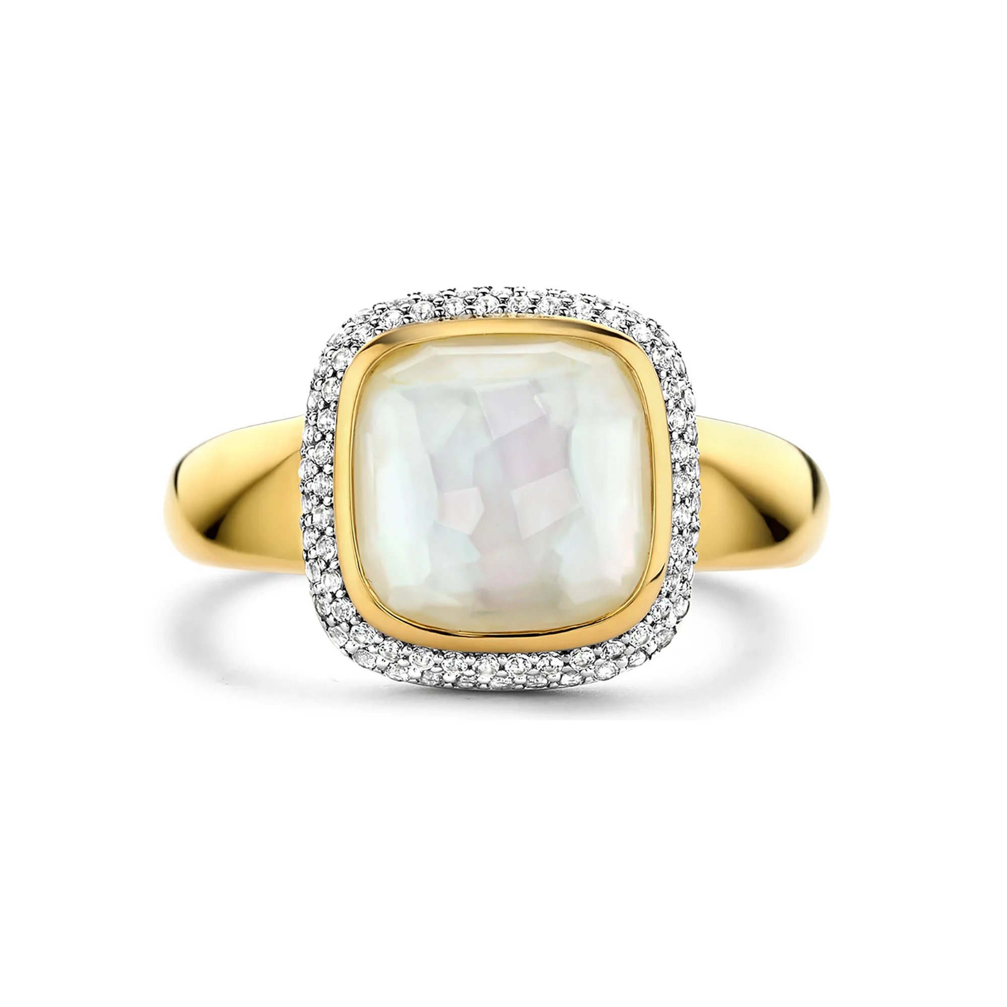 Ti Sento Yellow Gold Plated Mother of Pearl White and Cubic Zirconia Cluster Ring 12330MW (56) - Image 3