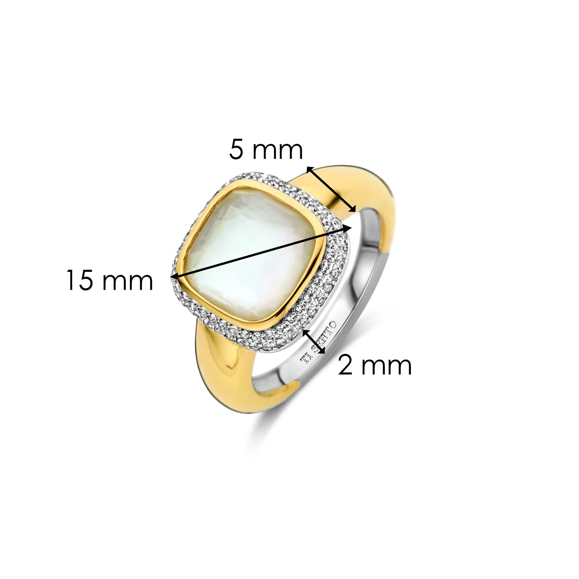Ti Sento Yellow Gold Plated Mother of Pearl White and Cubic Zirconia Cluster Ring 12330MW (56) - Image 5