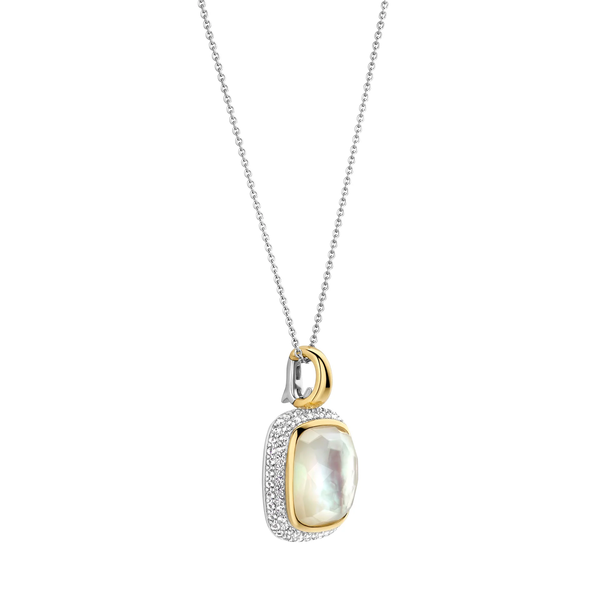 Ti Sento Yellow Gold Plated Mother of Pearl White and Cubic Zirconia Pendant 6828MW - Image 2