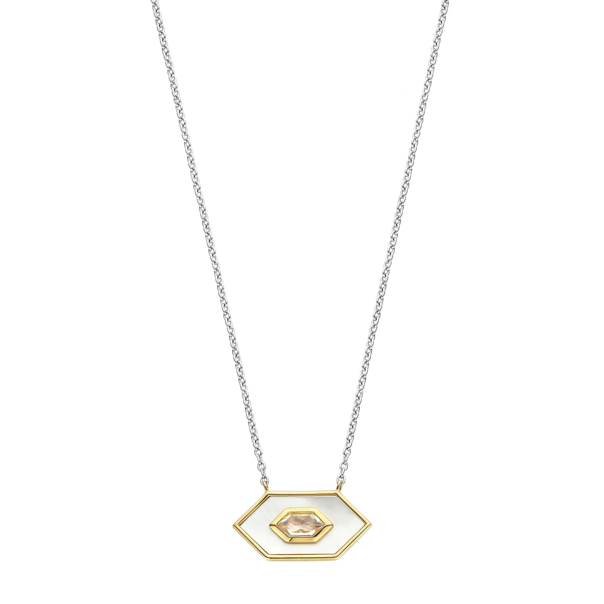 Ti Sento Yellow Gold Plated Mother of Pearl White and Nude Pink Hexagonal Necklace 34039MW