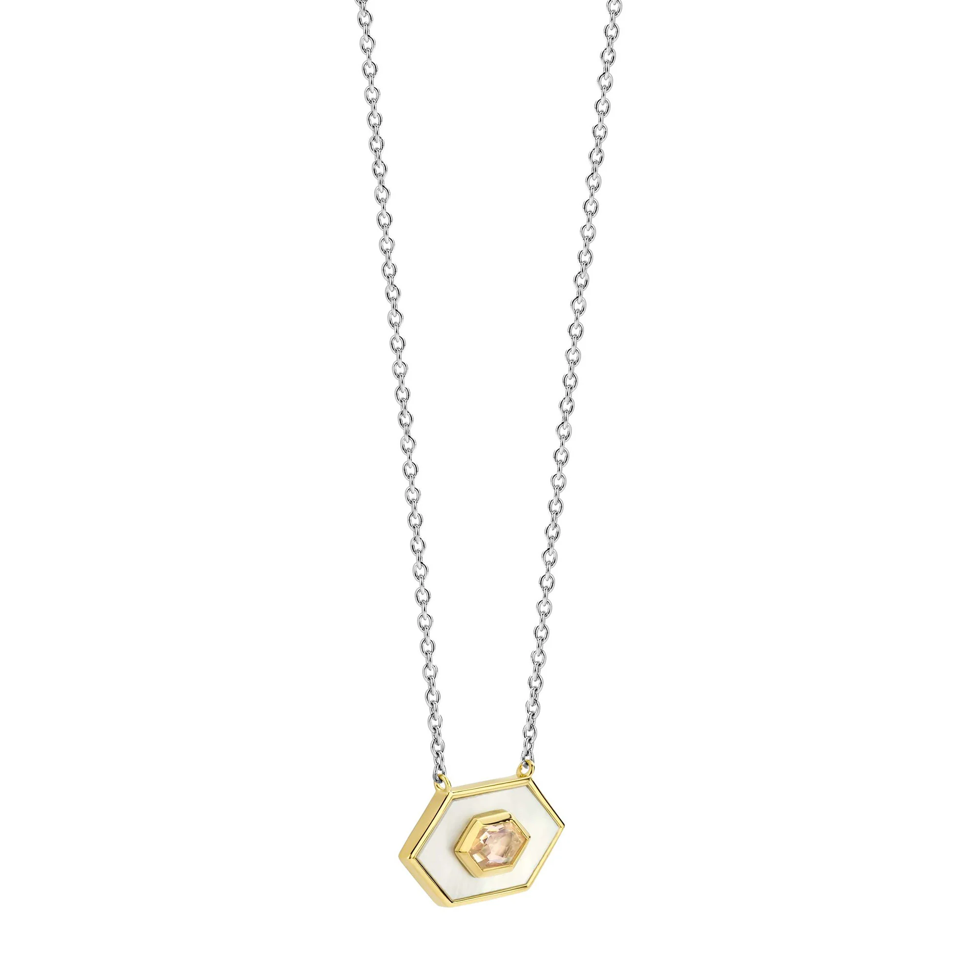 Ti Sento Yellow Gold Plated Mother of Pearl White and Nude Pink Hexagonal Necklace 34039MW - Image 2
