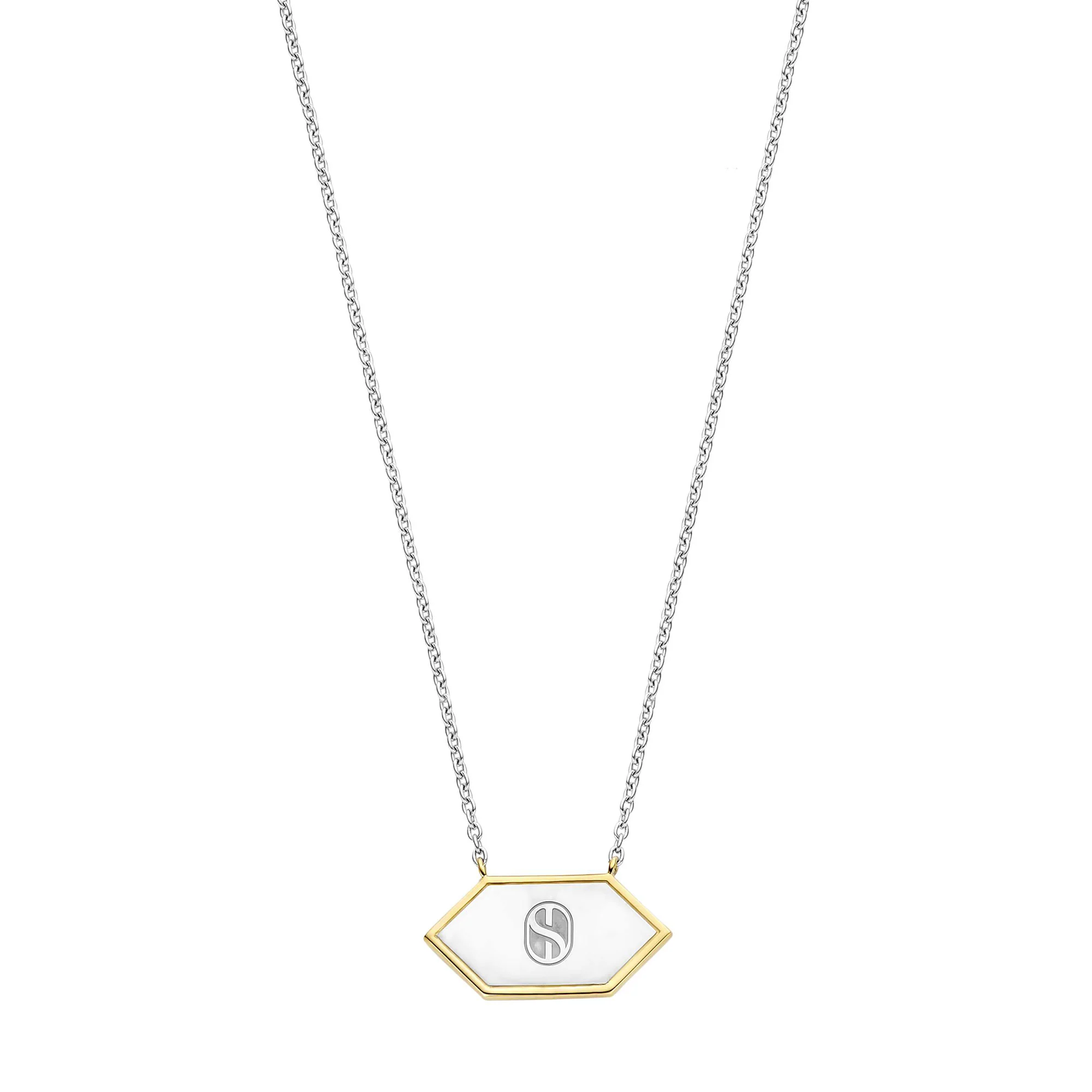 Ti Sento Yellow Gold Plated Mother of Pearl White and Nude Pink Hexagonal Necklace 34039MW - Image 3
