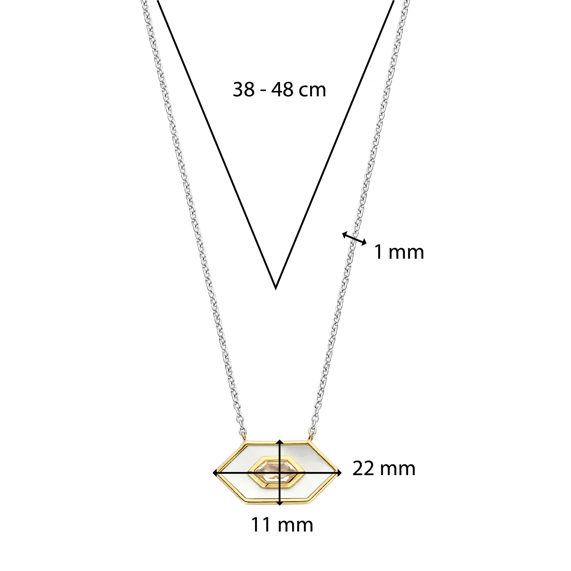 Ti Sento Yellow Gold Plated Mother of Pearl White and Nude Pink Hexagonal Necklace 34039MW - Image 4