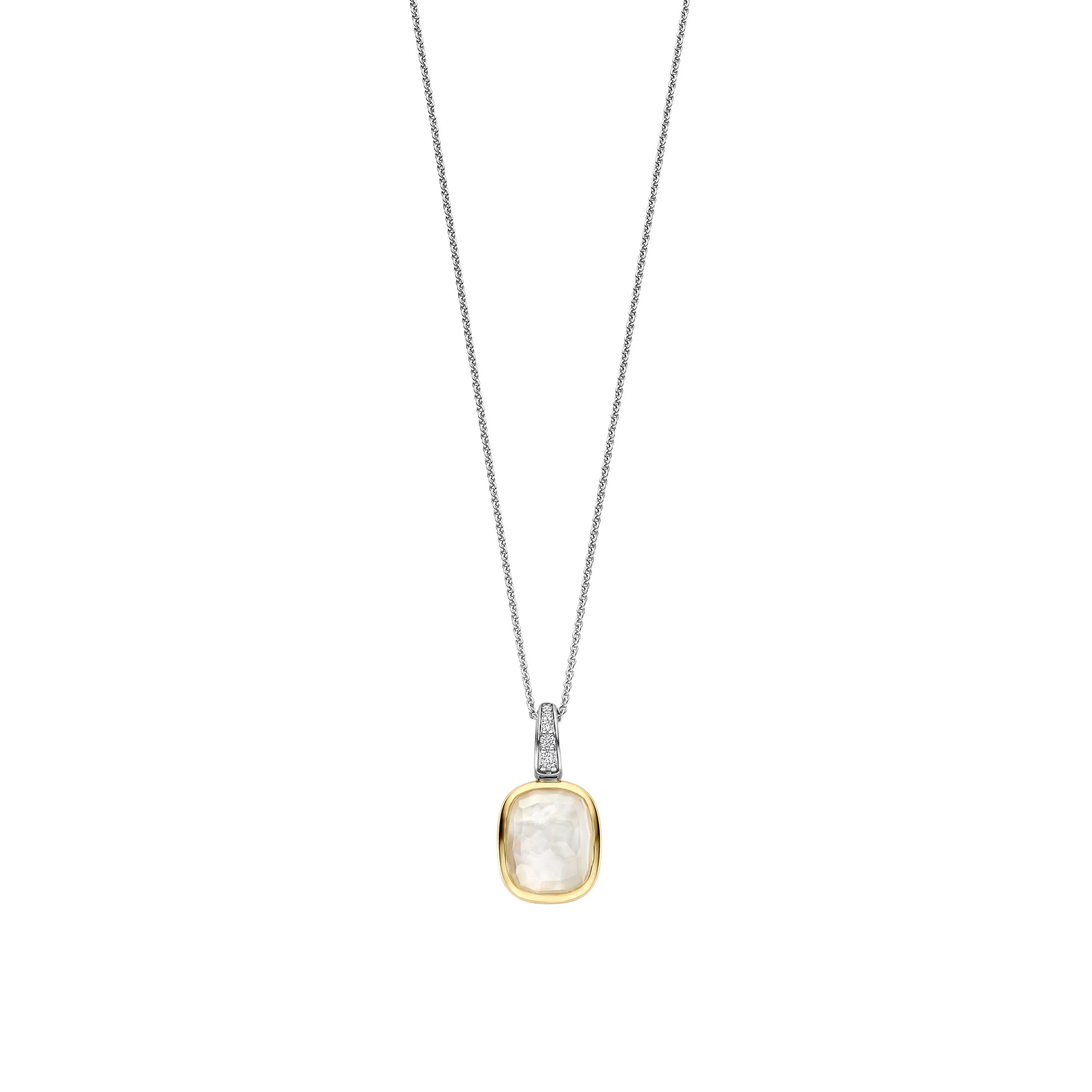 Ti Sento Yellow Gold Plated Mother of Pearl White Crystal and Cubic Zirconia Pendant 6852MW
