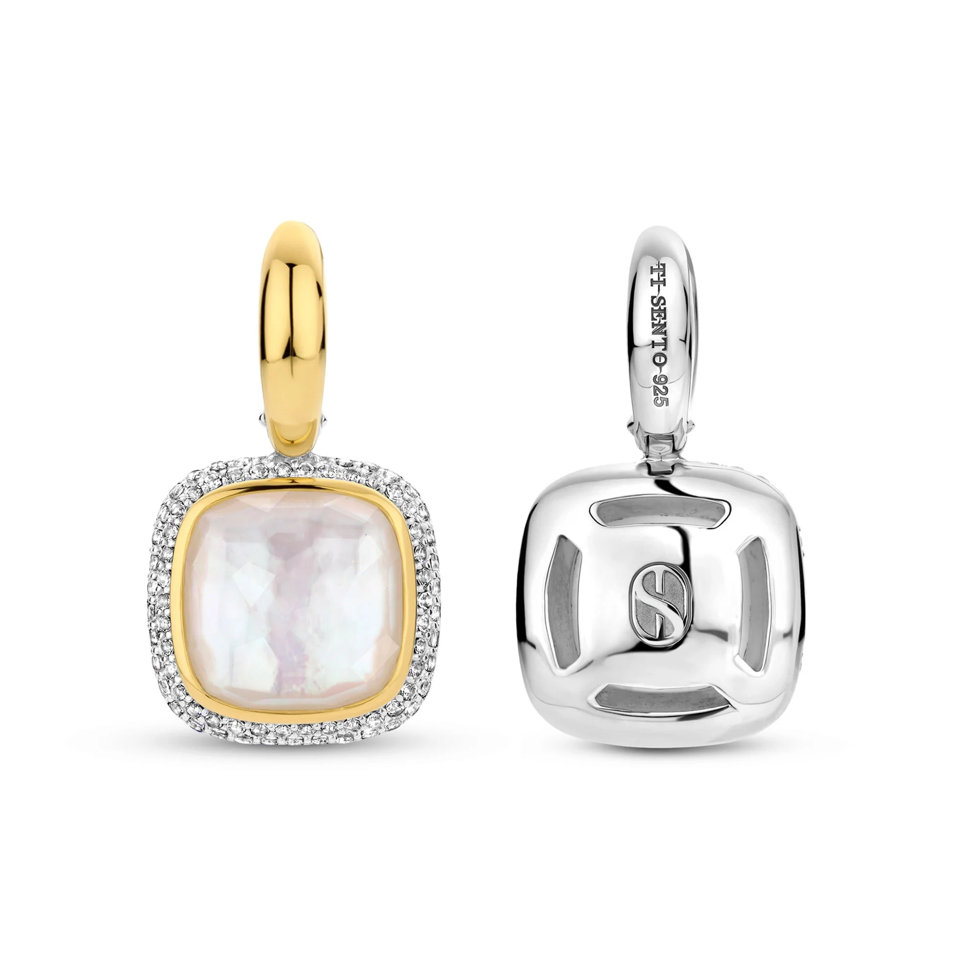 Ti Sento Yellow Gold Plated Mother of Pearl White and Cubic Zirconia Drop Hoop Earrings 7968MW - Image 3