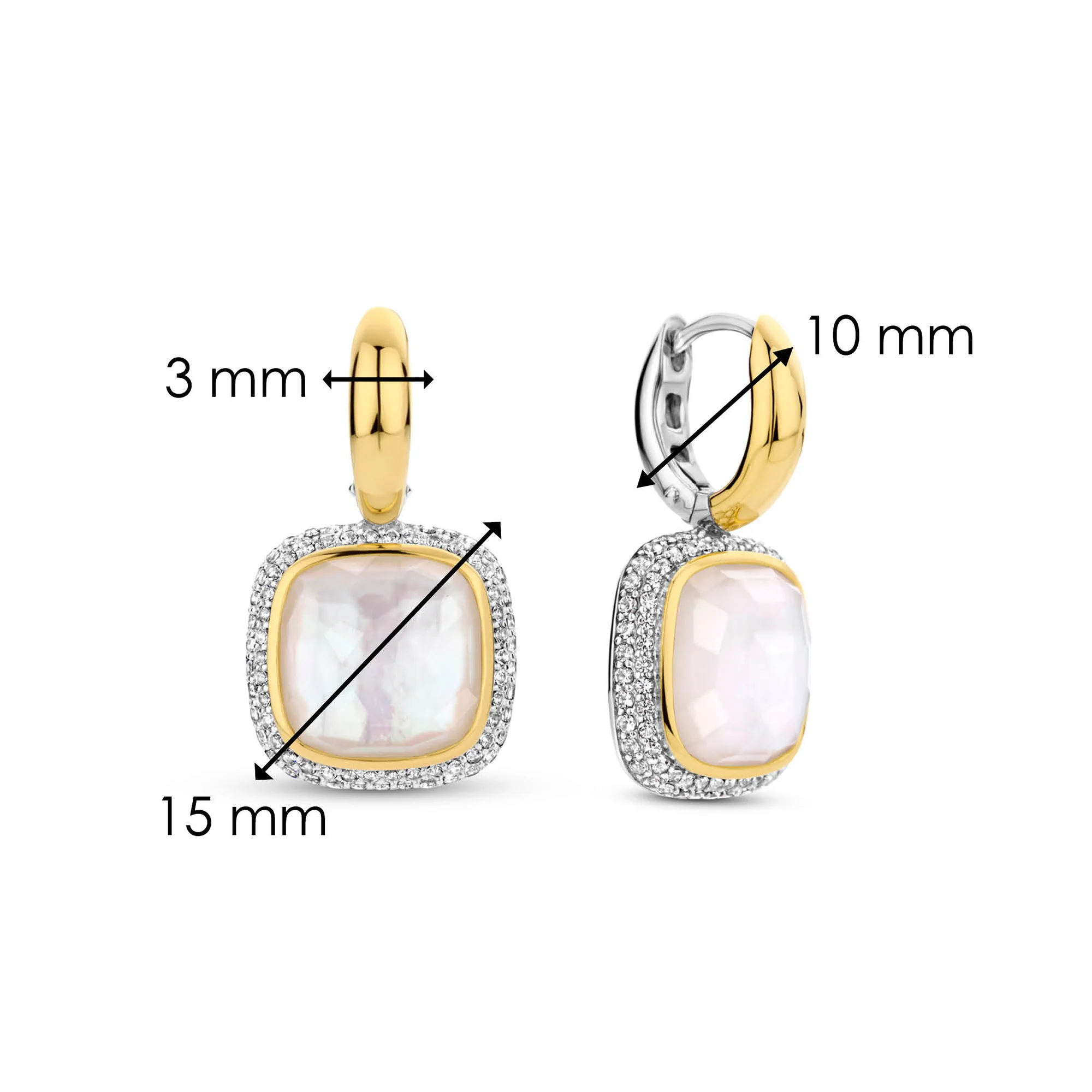 Ti Sento Yellow Gold Plated Mother of Pearl White and Cubic Zirconia Drop Hoop Earrings 7968MW - Image 4