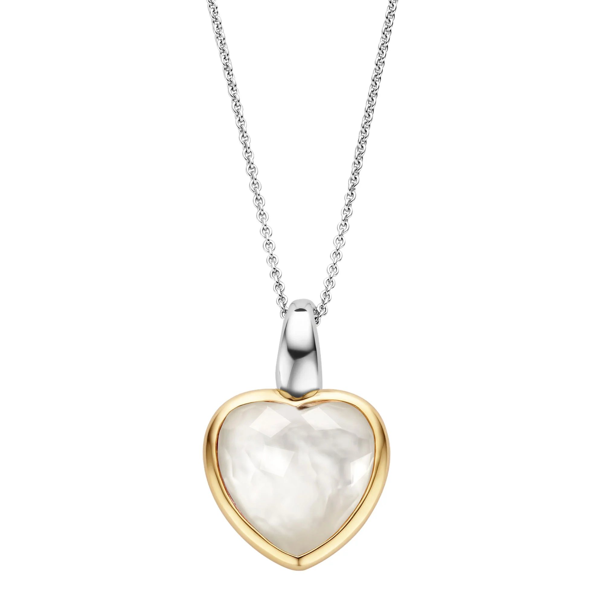 Ti Sento Yellow Gold Plated Mother of Pearl White Stone Heart Pendant 6807MW