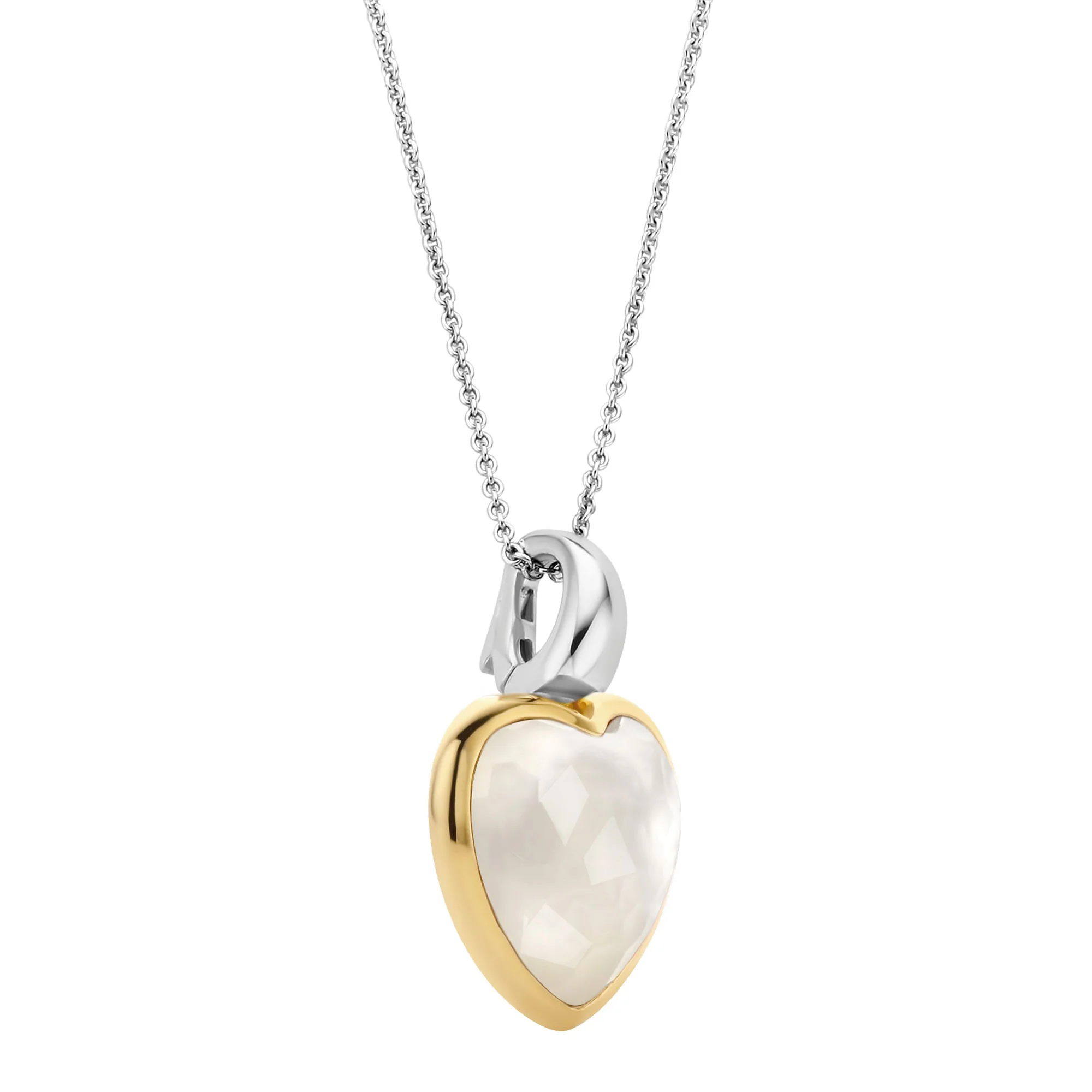 Ti Sento Yellow Gold Plated Mother of Pearl White Stone Heart Pendant 6807MW - Image 2