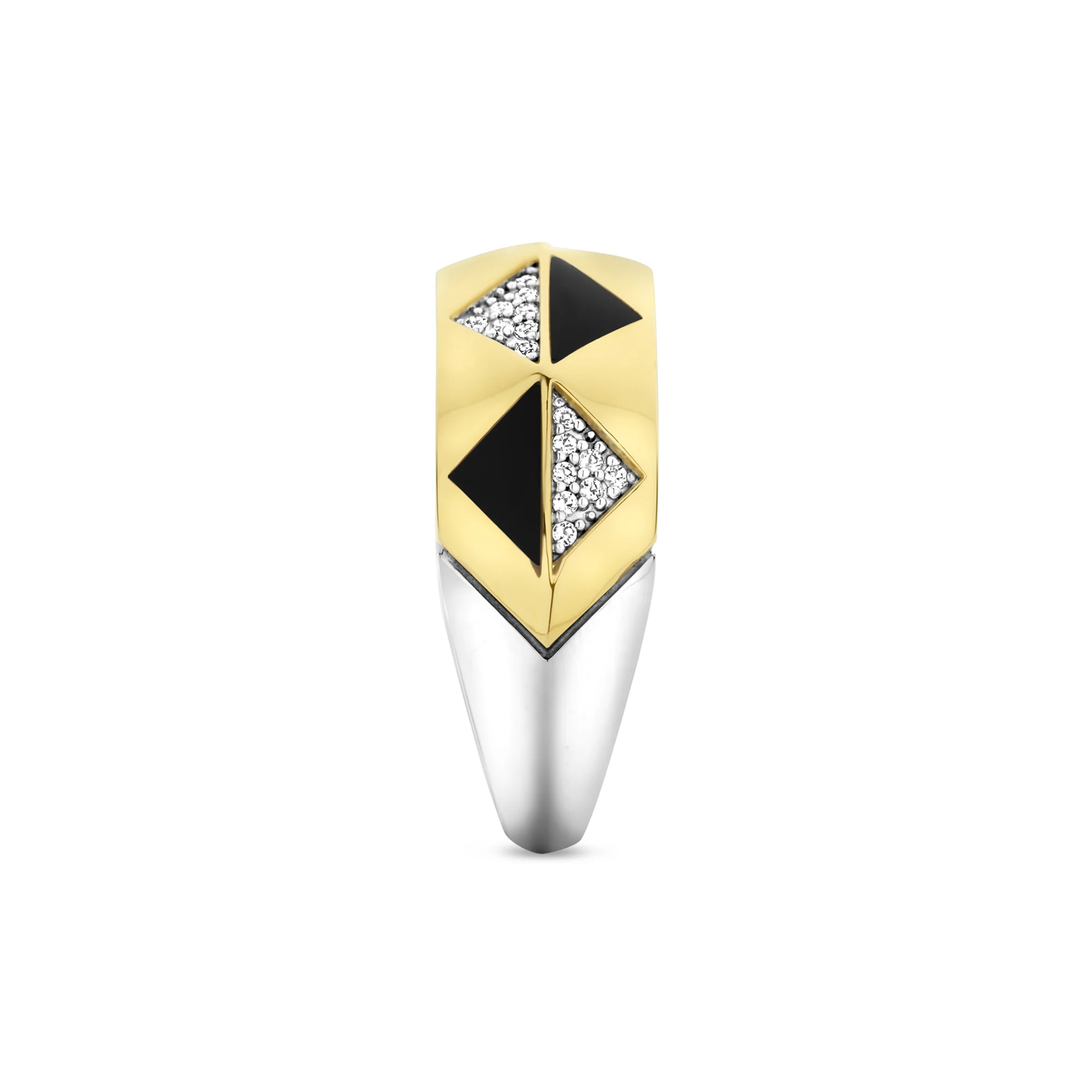 Ti Sento Yellow Gold Plated Onyx Black and Cubic Zirconia Geometric Ring 12350BL (58) - Image 2