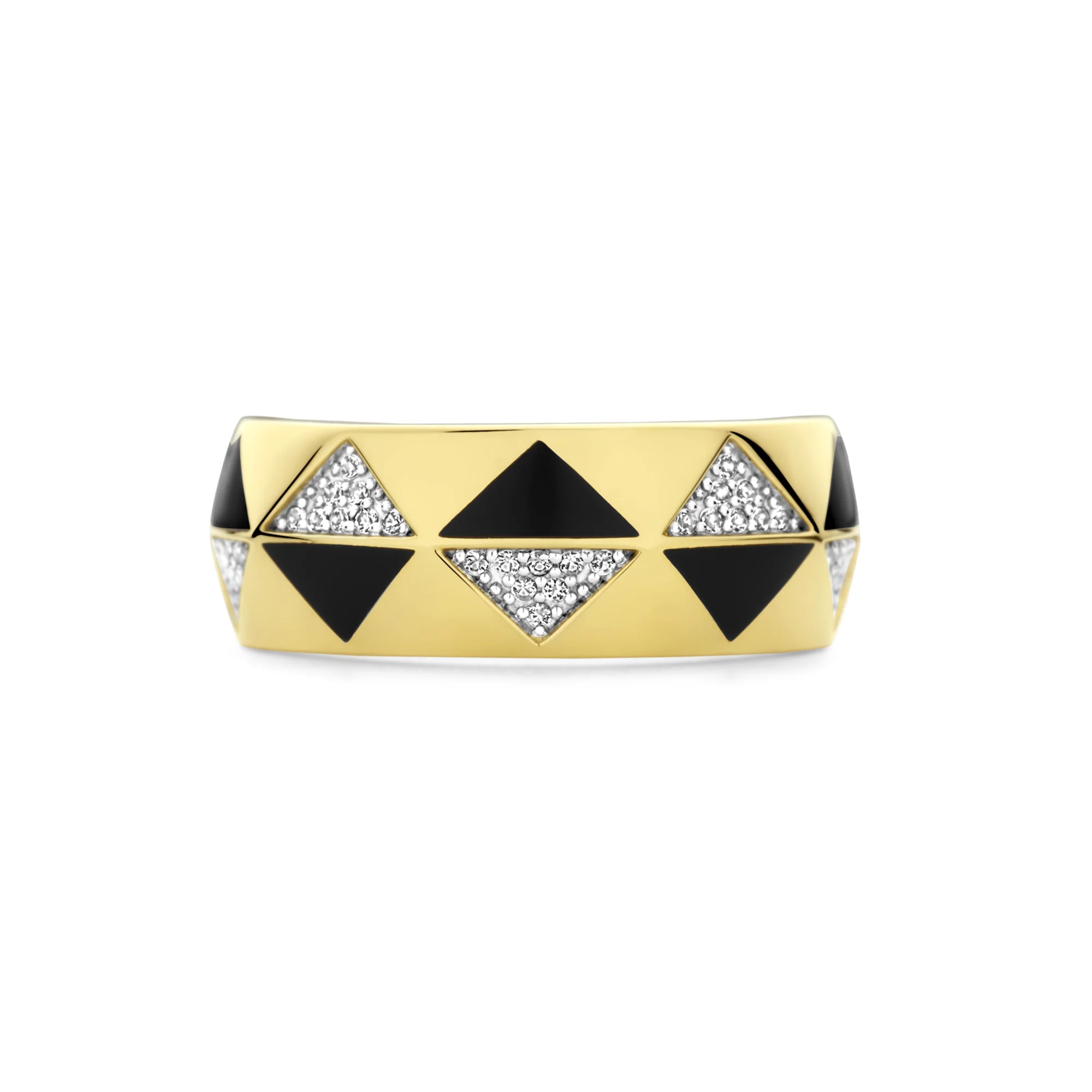 Ti Sento Yellow Gold Plated Onyx Black and Cubic Zirconia Geometric Ring 12350BL (58) - Image 3