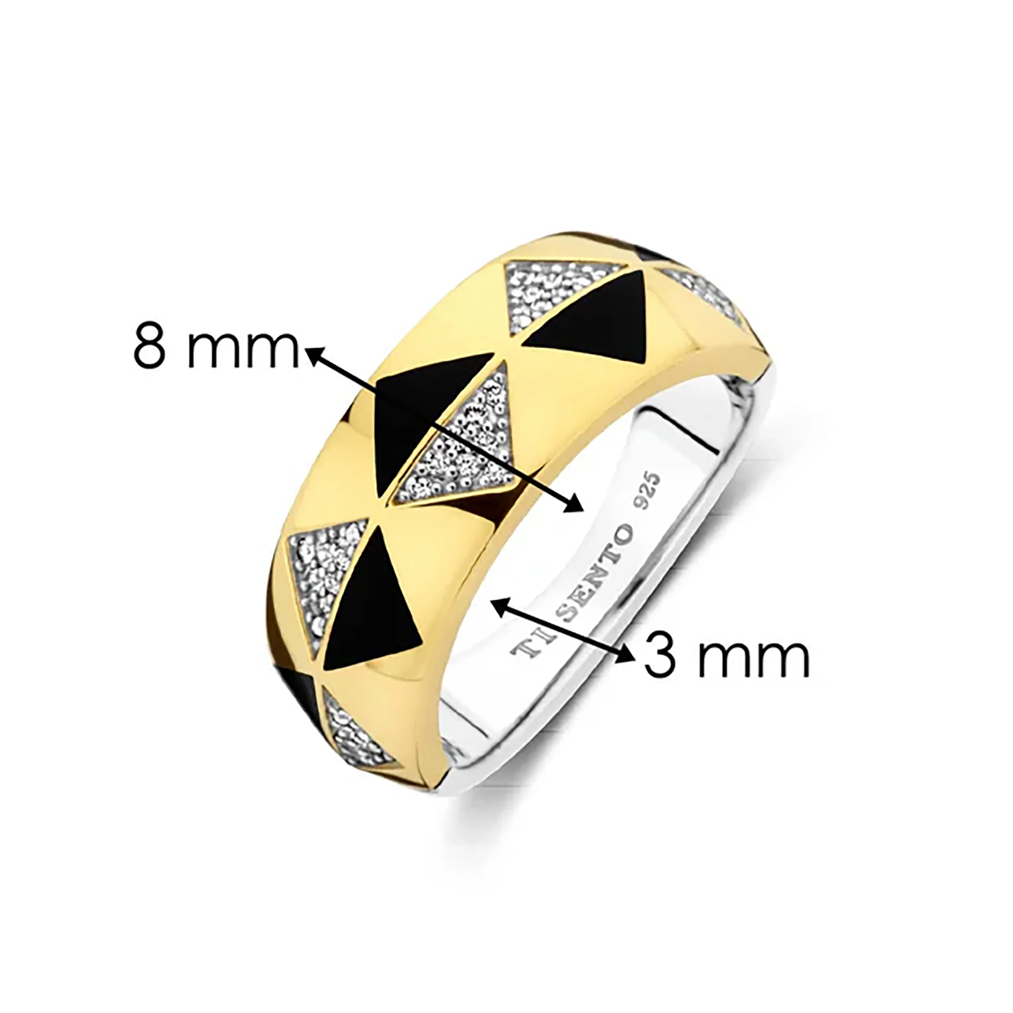 Ti Sento Yellow Gold Plated Onyx Black and Cubic Zirconia Geometric Ring 12350BL (58) - Image 4