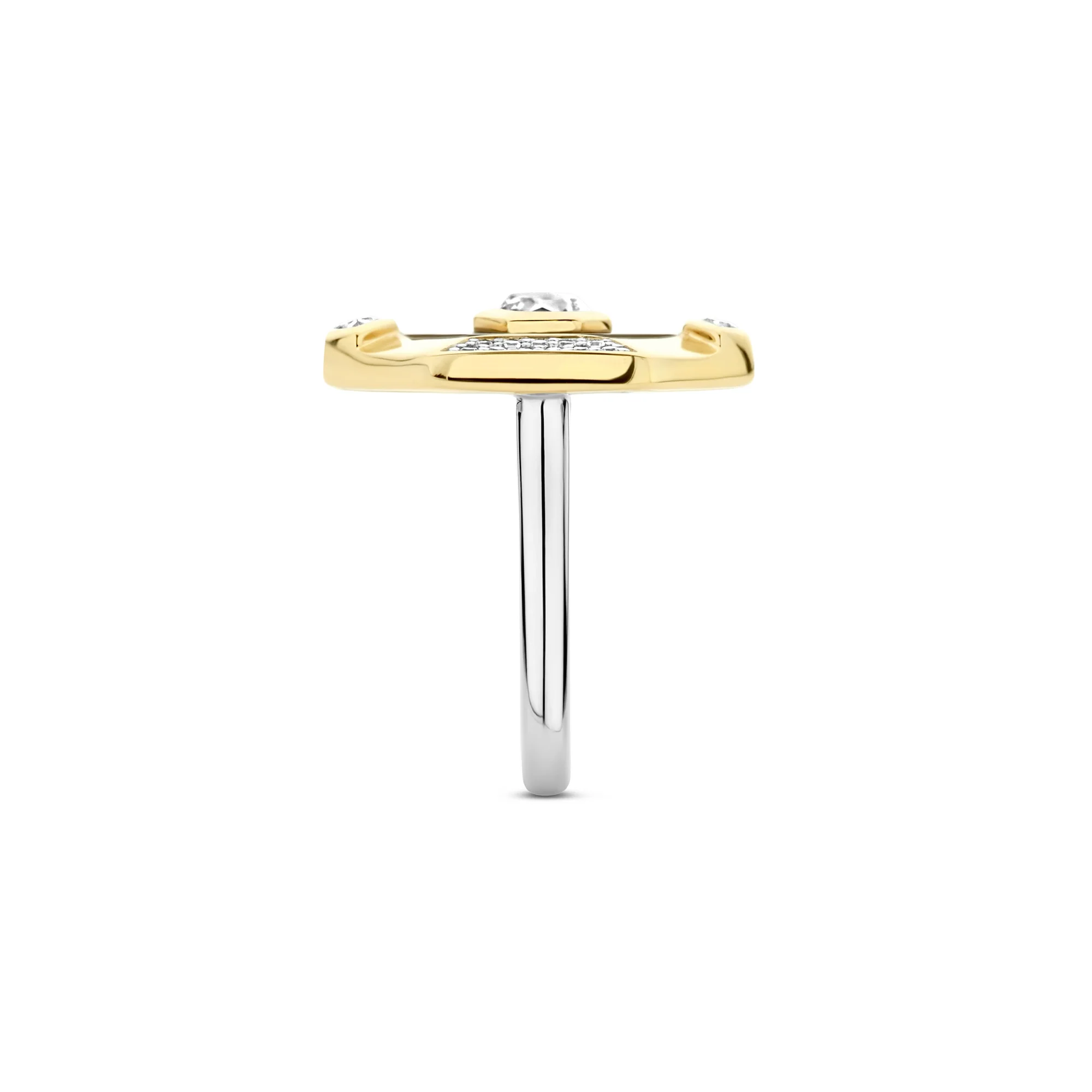 Ti Sento Yellow Gold Plated Onyx Black and Cubic Zirconia Hexagonal Ring 12356BL (56) - Image 2