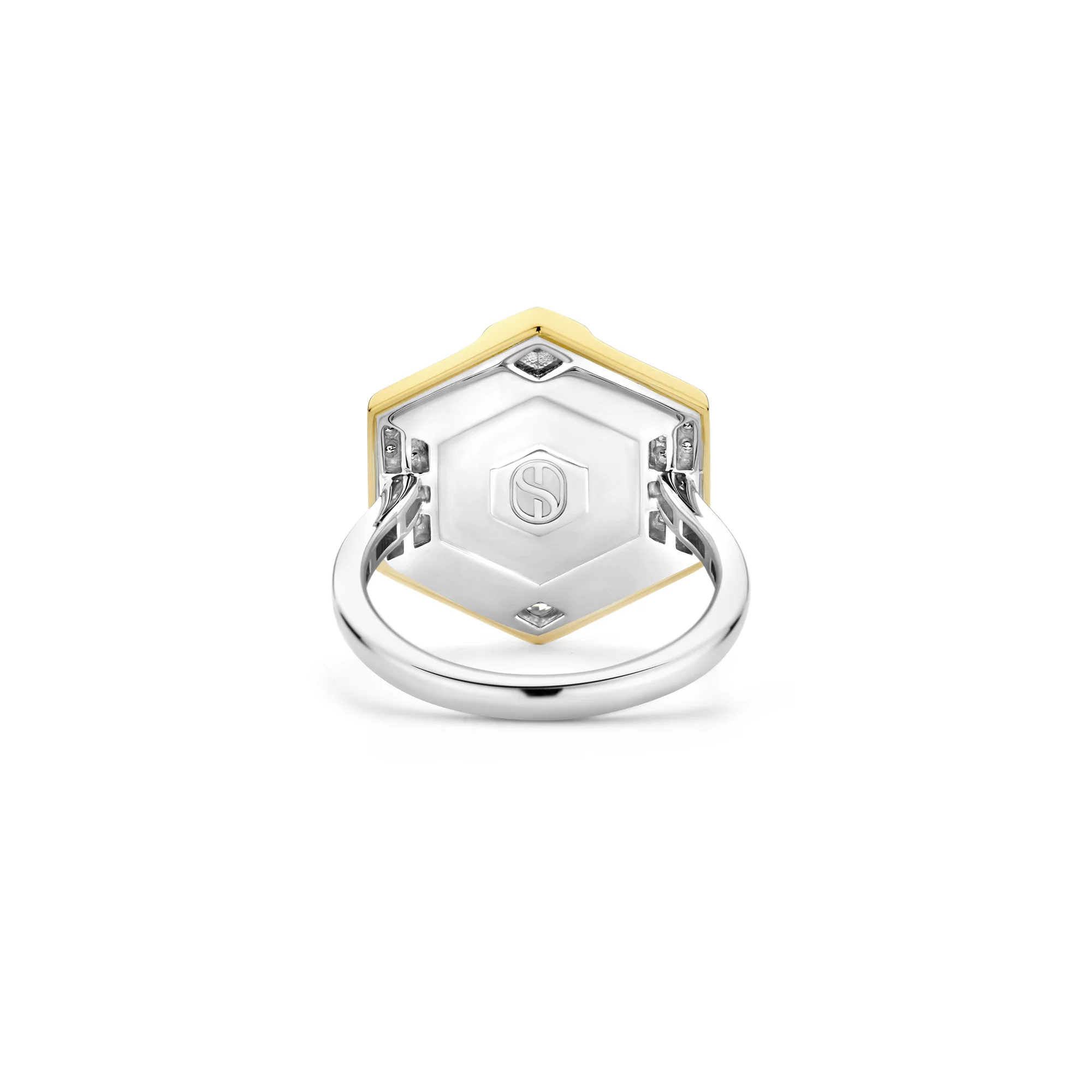 Ti Sento Yellow Gold Plated Onyx Black and Cubic Zirconia Hexagonal Ring 12356BL (56) - Image 4