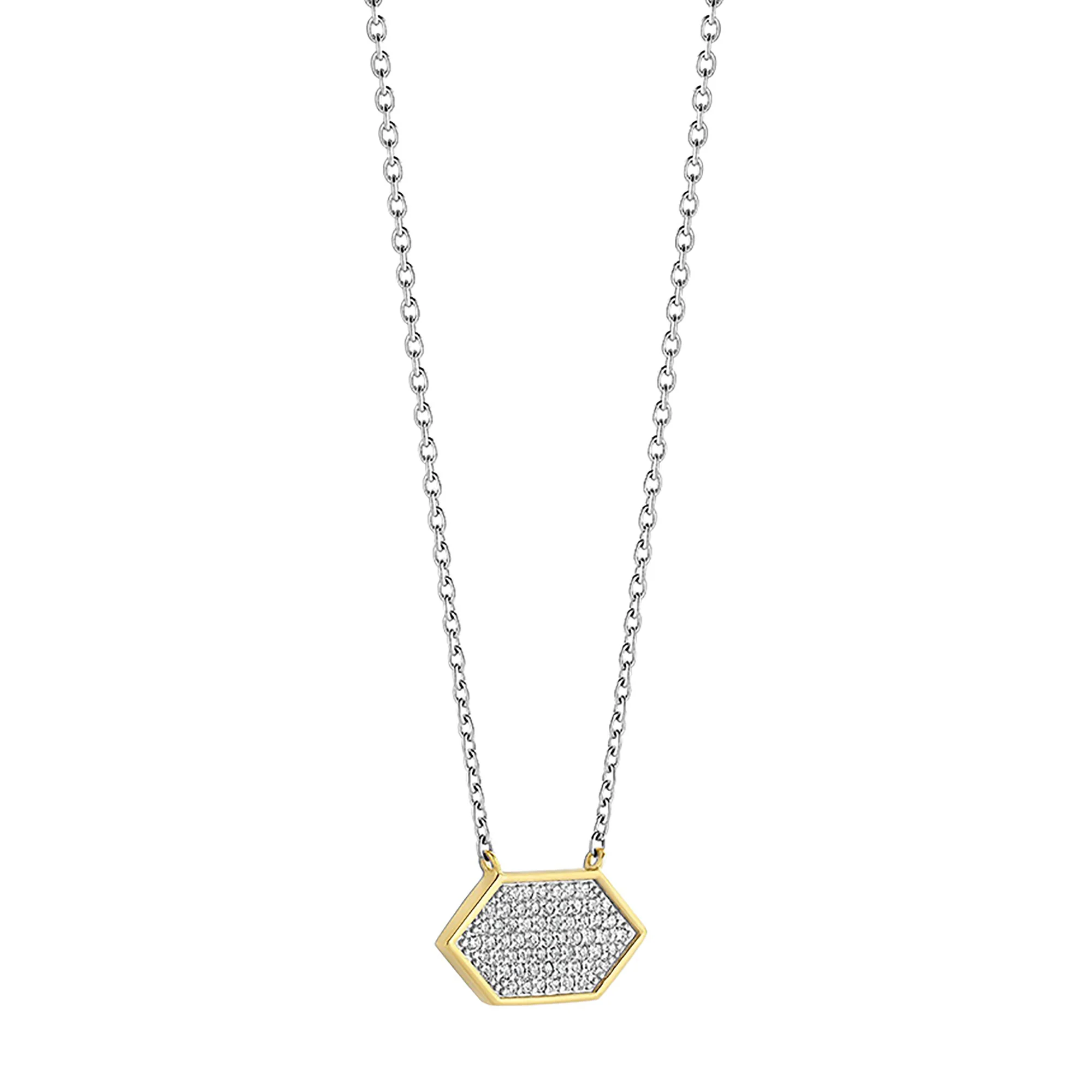 Ti Sento Yellow Gold Plated Pavé Cubic Zirconia Hexagonal Necklace 34040ZY - Image 2
