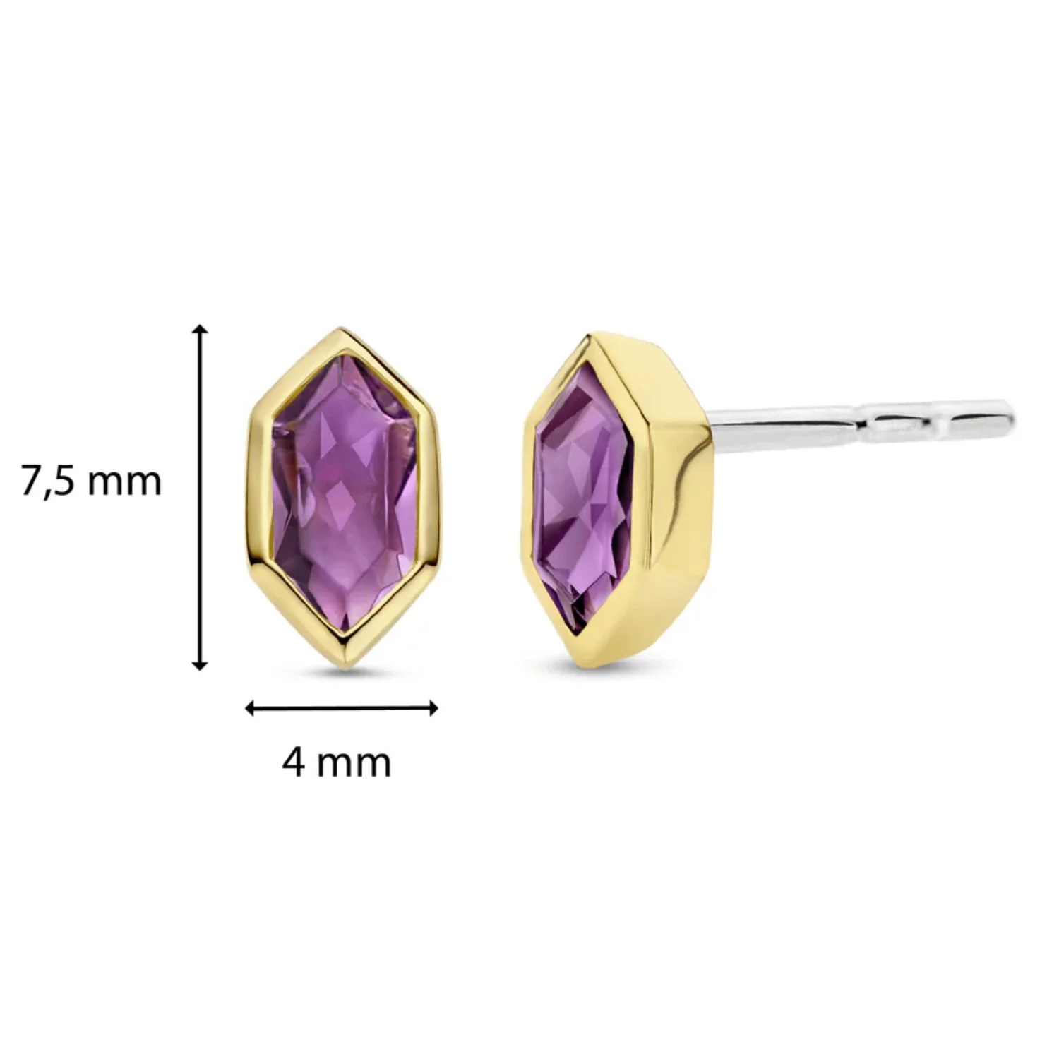Ti Sento Yellow Gold Plated Purple CZ Stud Earrings 7944PU - Image 4