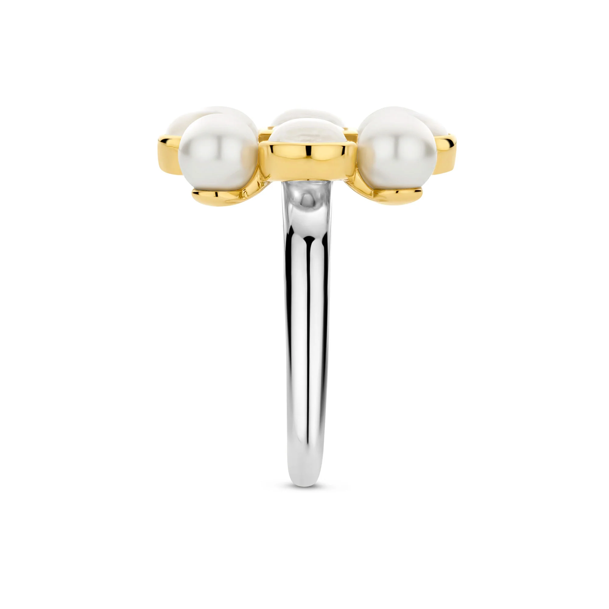 Ti Sento Yellow Gold Plated Synthetic Pearl and Cubic Zirconia Cluster Ring 12325YP (56) - Image 2