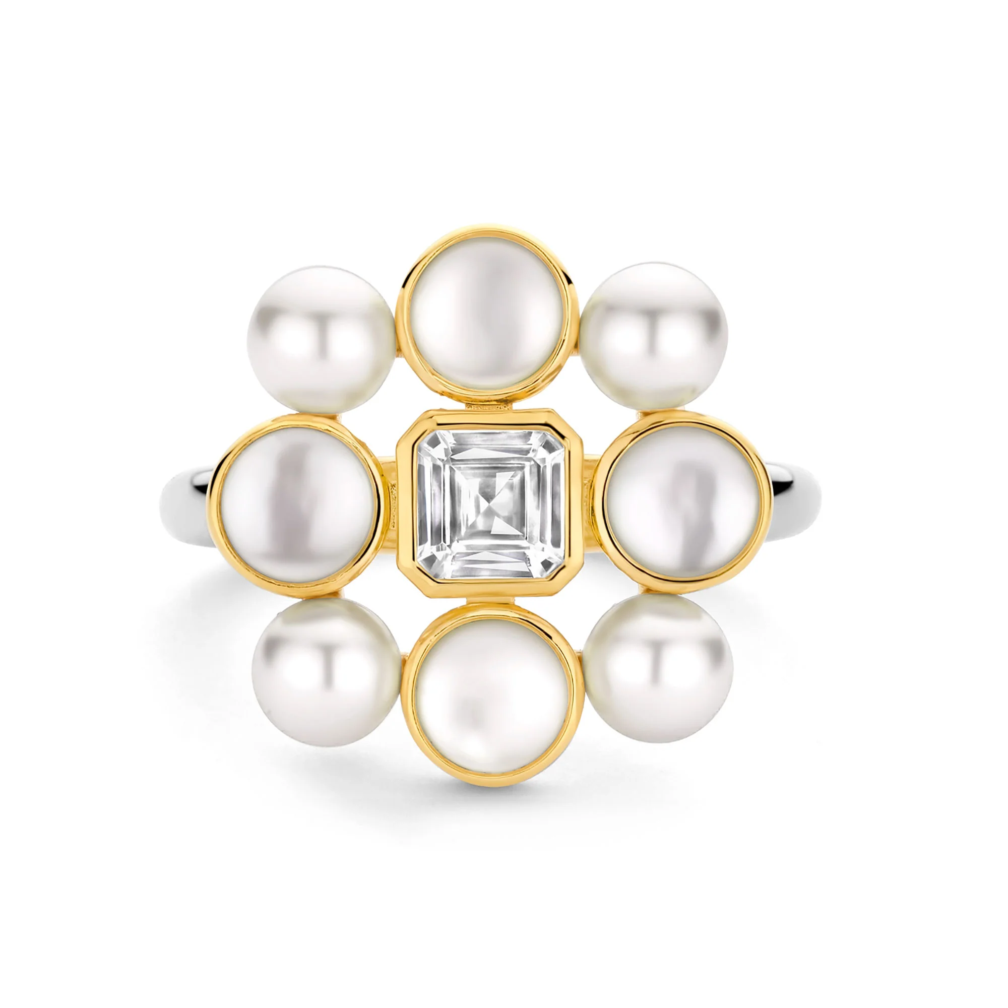 Ti Sento Yellow Gold Plated Synthetic Pearl and Cubic Zirconia Cluster Ring 12325YP (56) - Image 3