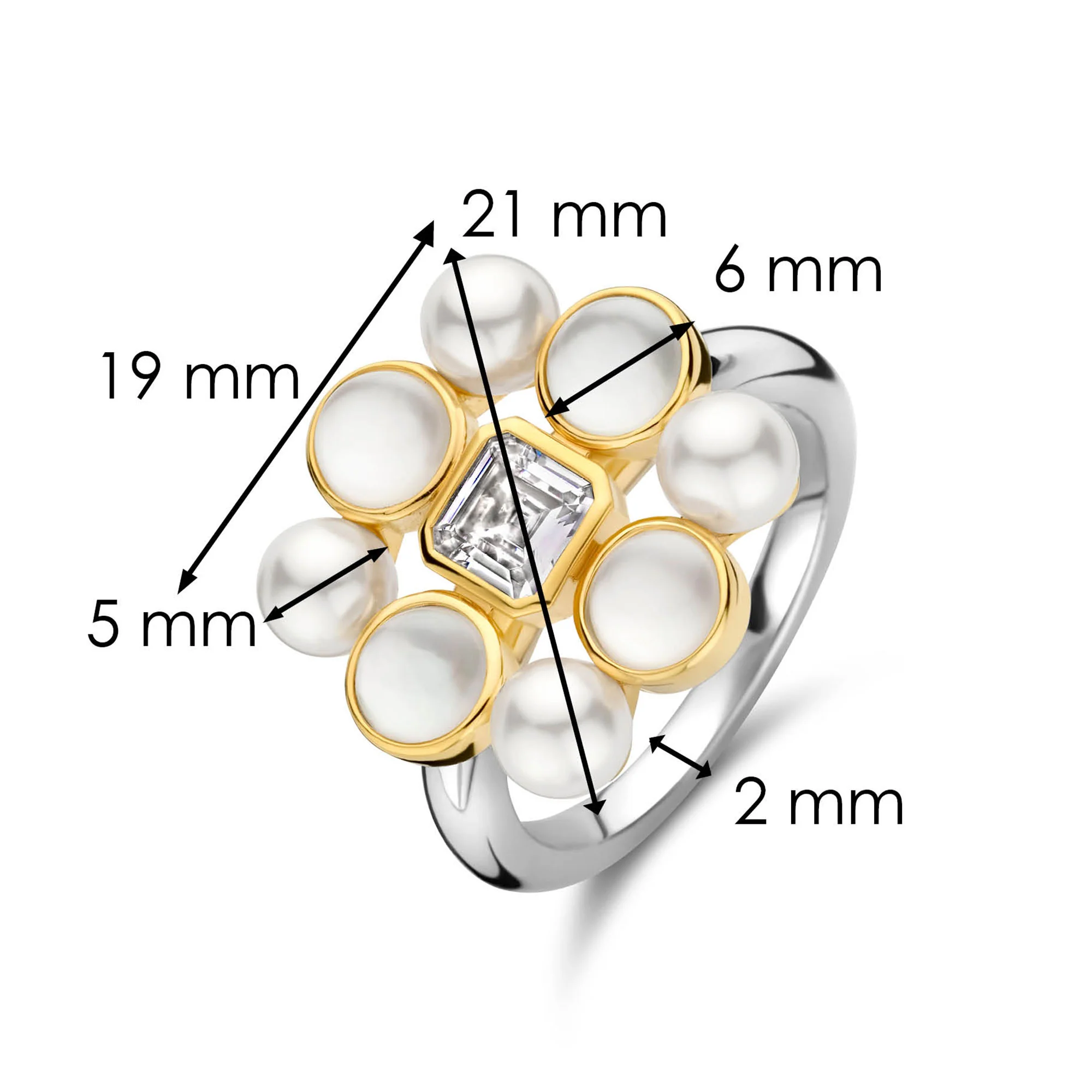 Ti Sento Yellow Gold Plated Synthetic Pearl and Cubic Zirconia Cluster Ring 12325YP (56) - Image 4