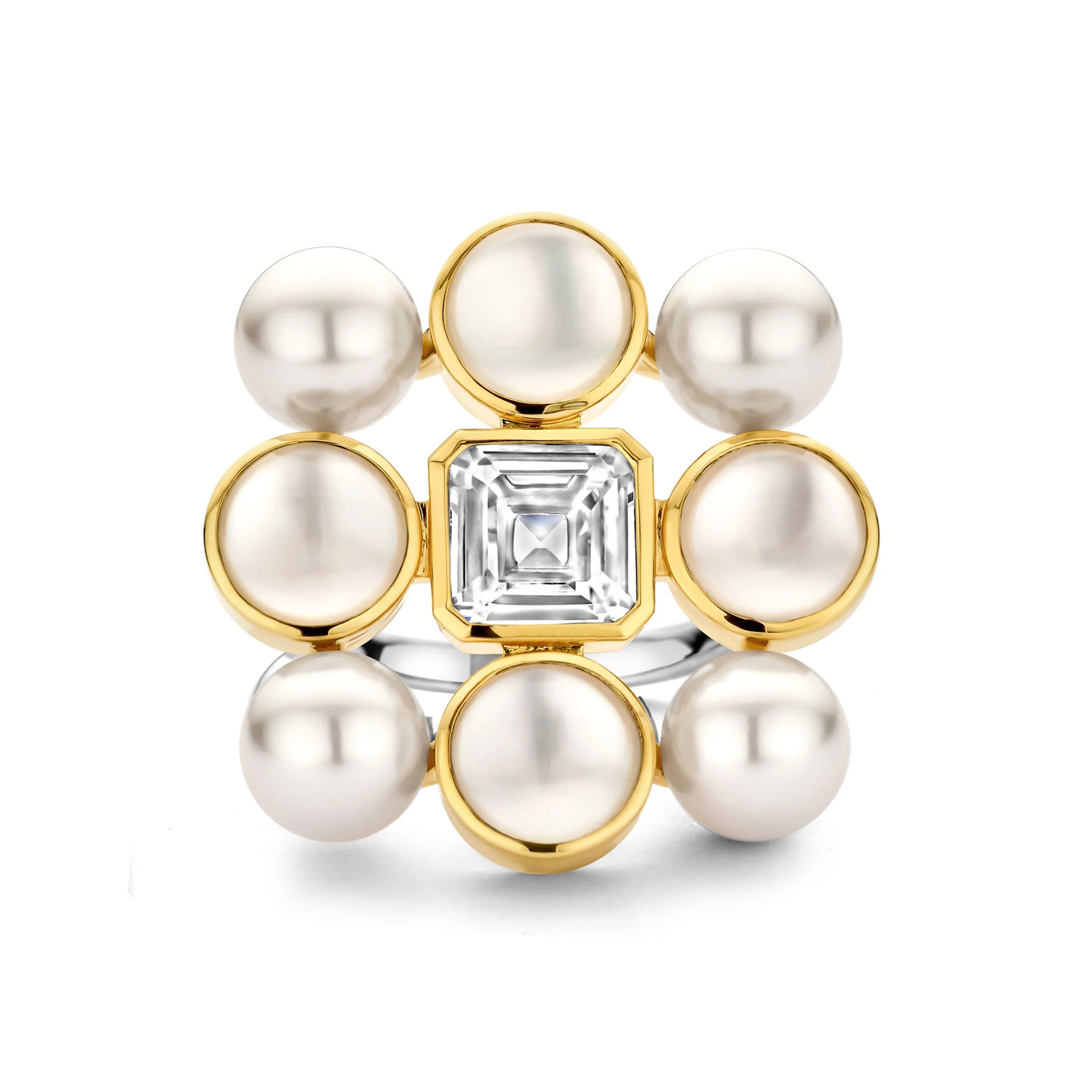 Ti Sento Yellow Gold Plated Synthetic Pearl and Cubic Zirconia Cluster Ring 12324YP (54) - Image 3