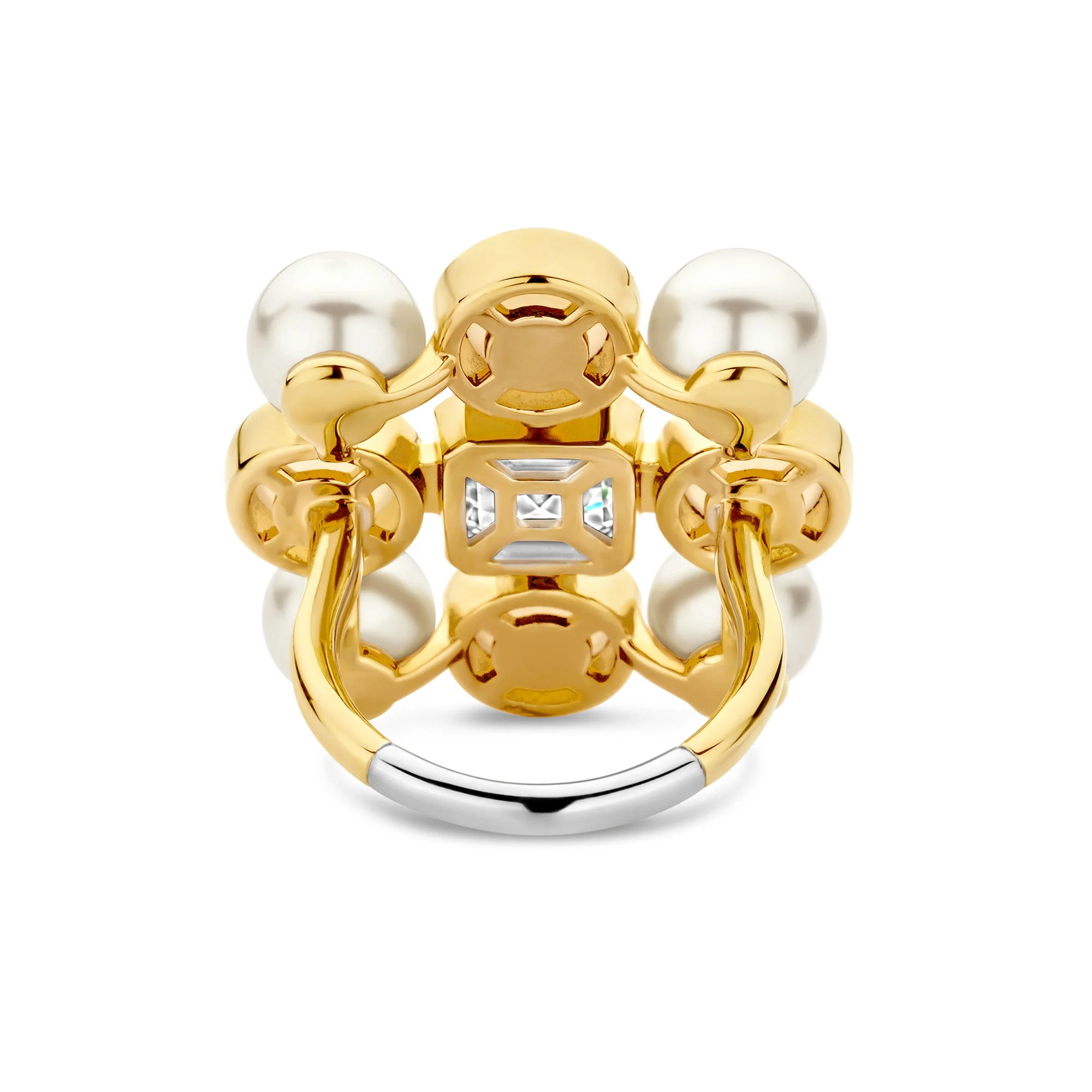 Ti Sento Yellow Gold Plated Synthetic Pearl and Cubic Zirconia Cluster Ring 12324YP (54) - Image 4
