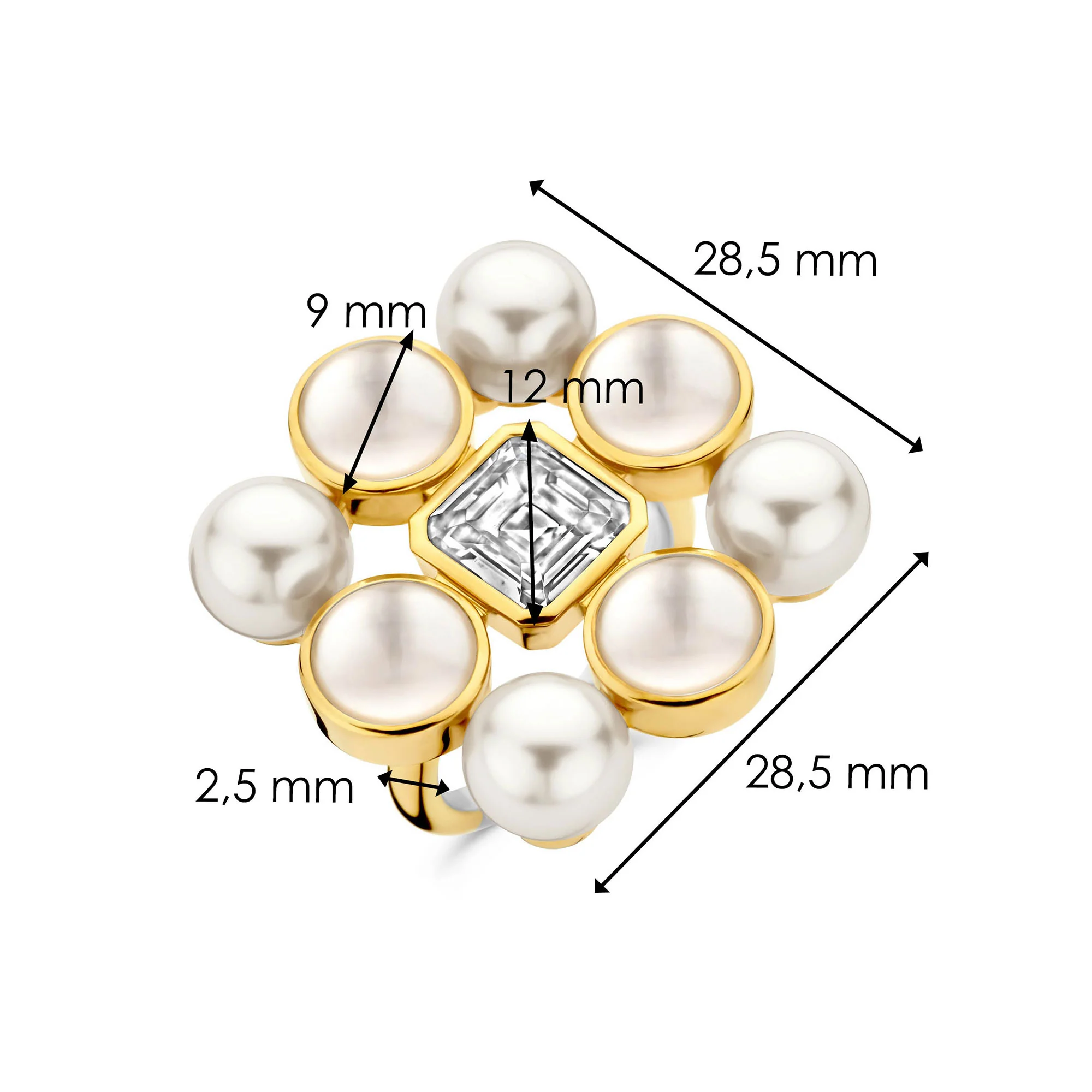 Ti Sento Yellow Gold Plated Synthetic Pearl and Cubic Zirconia Cluster Ring 12324YP (54) - Image 5
