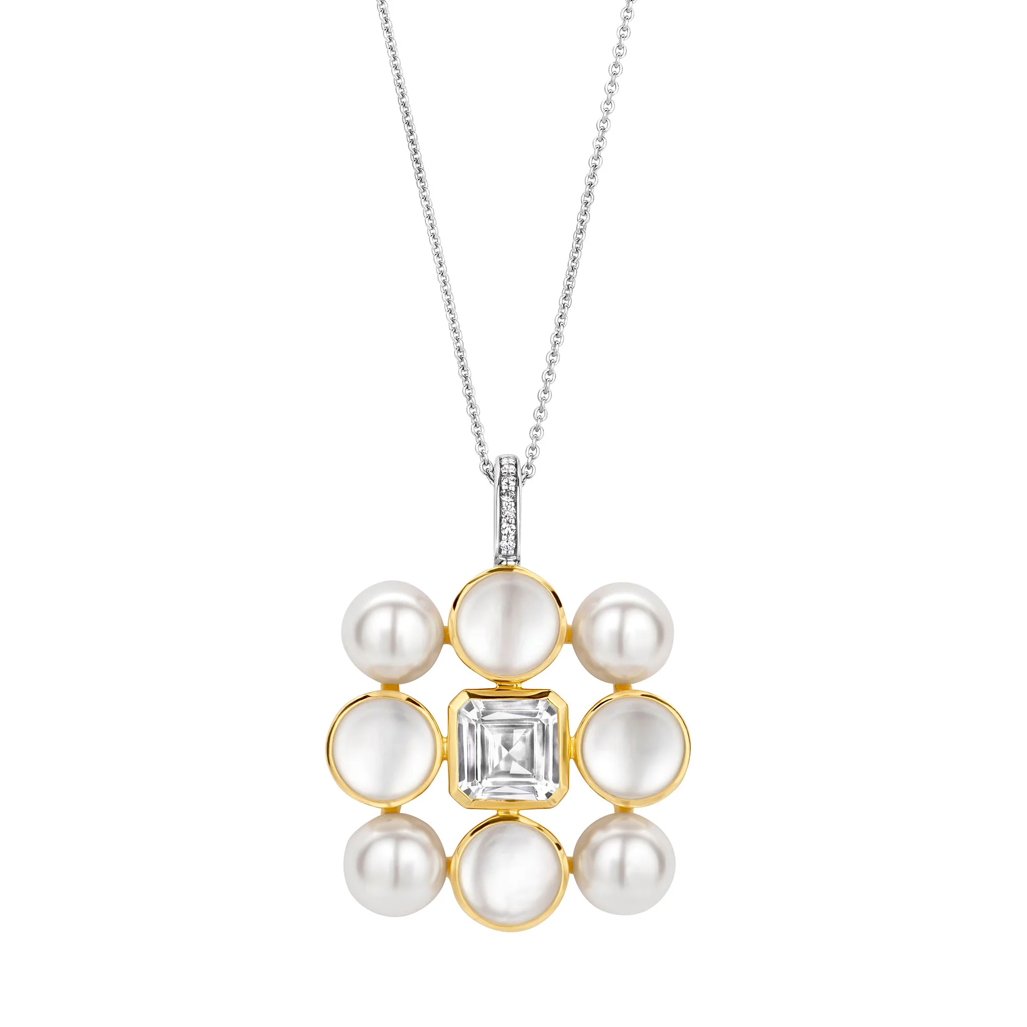 Ti Sento Yellow Gold Plated Synthetic Pearl and Cubic Zirconia Flower Pendant 6827YP