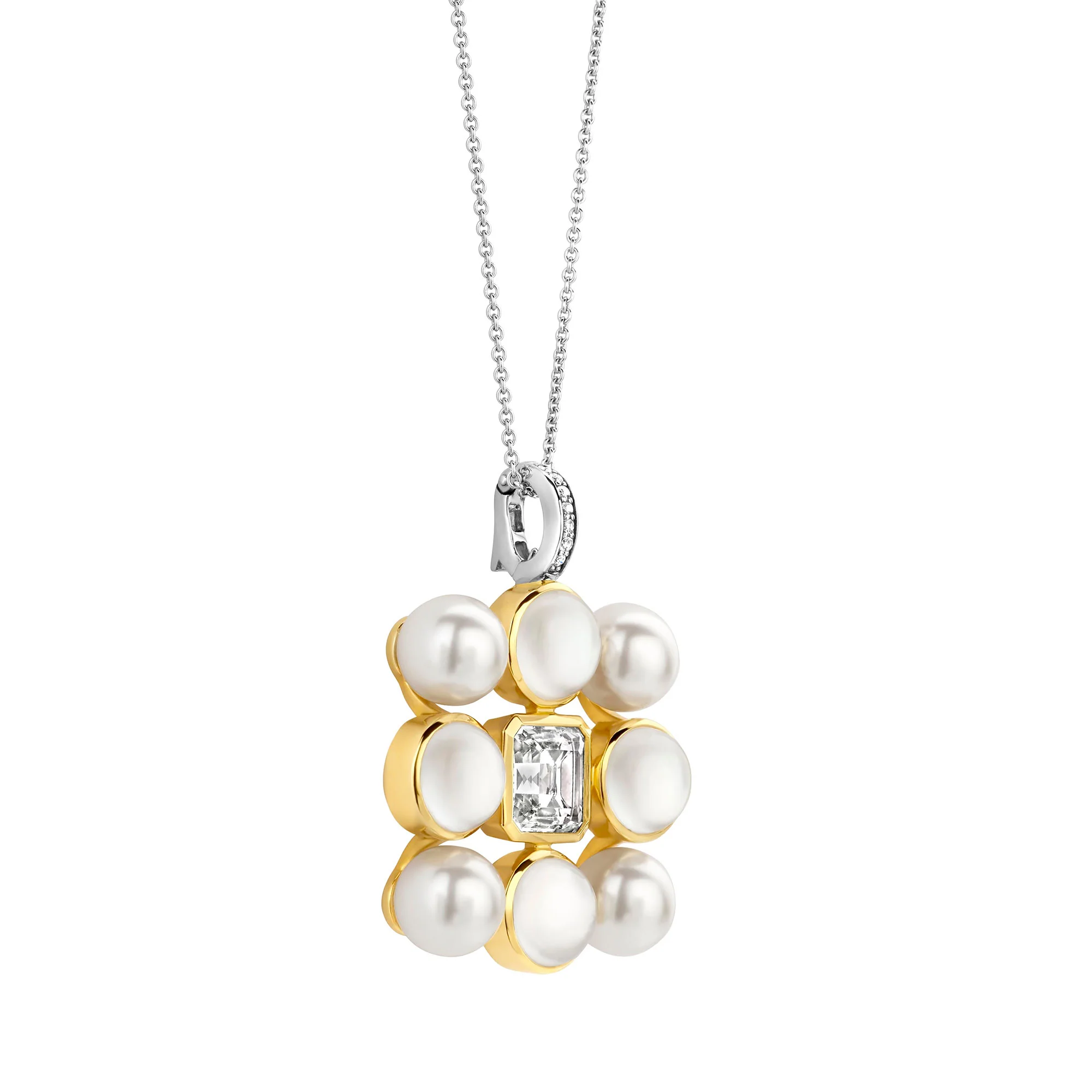 Ti Sento Yellow Gold Plated Synthetic Pearl and Cubic Zirconia Flower Pendant 6827YP - Image 2