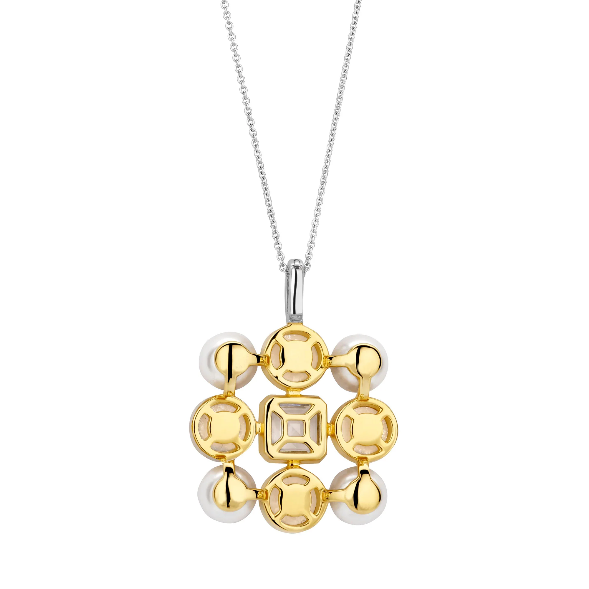Ti Sento Yellow Gold Plated Synthetic Pearl and Cubic Zirconia Flower Pendant 6827YP - Image 3