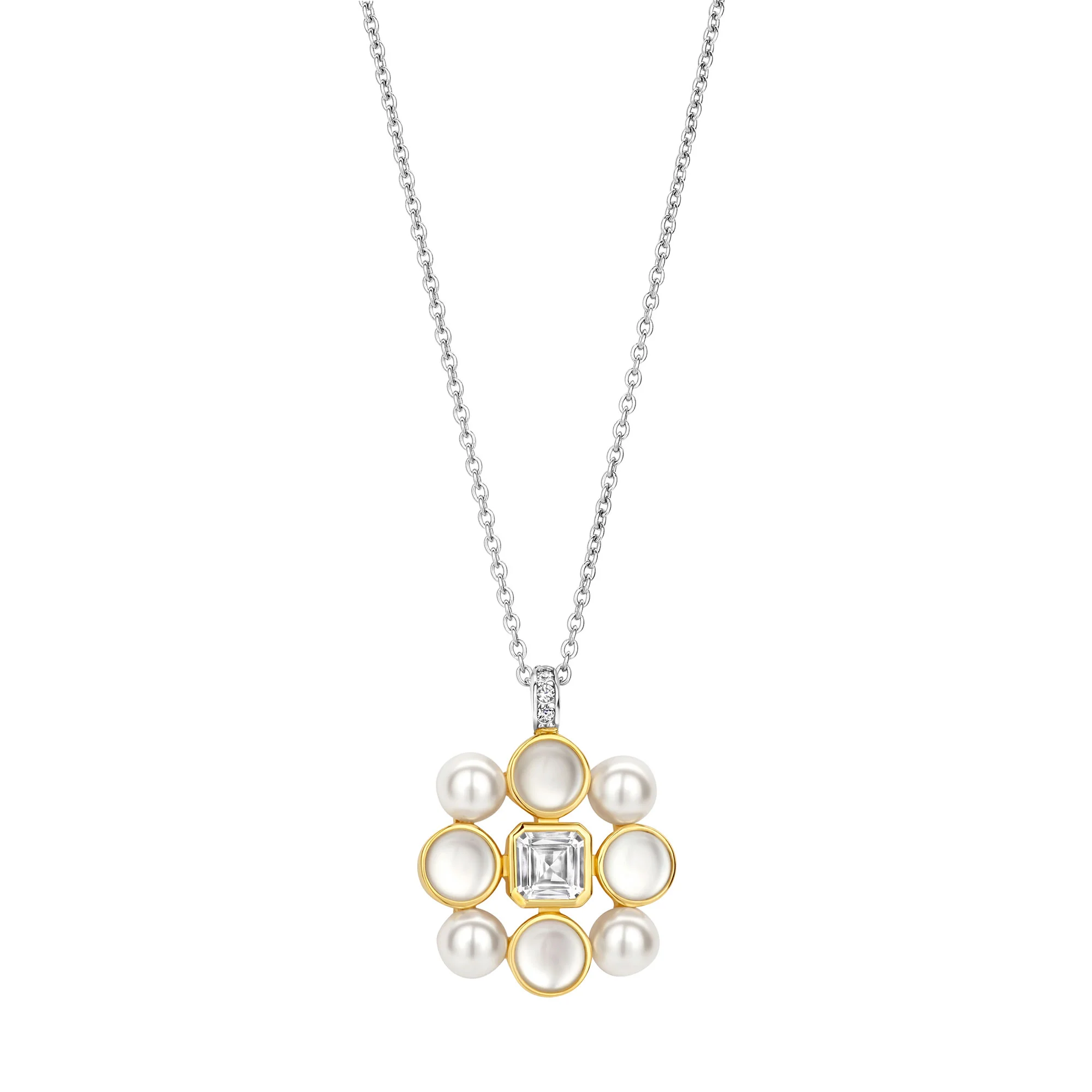 Ti Sento Yellow Gold Plated Synthetic Pearl and Cubic Zirconia Necklace 34046YP